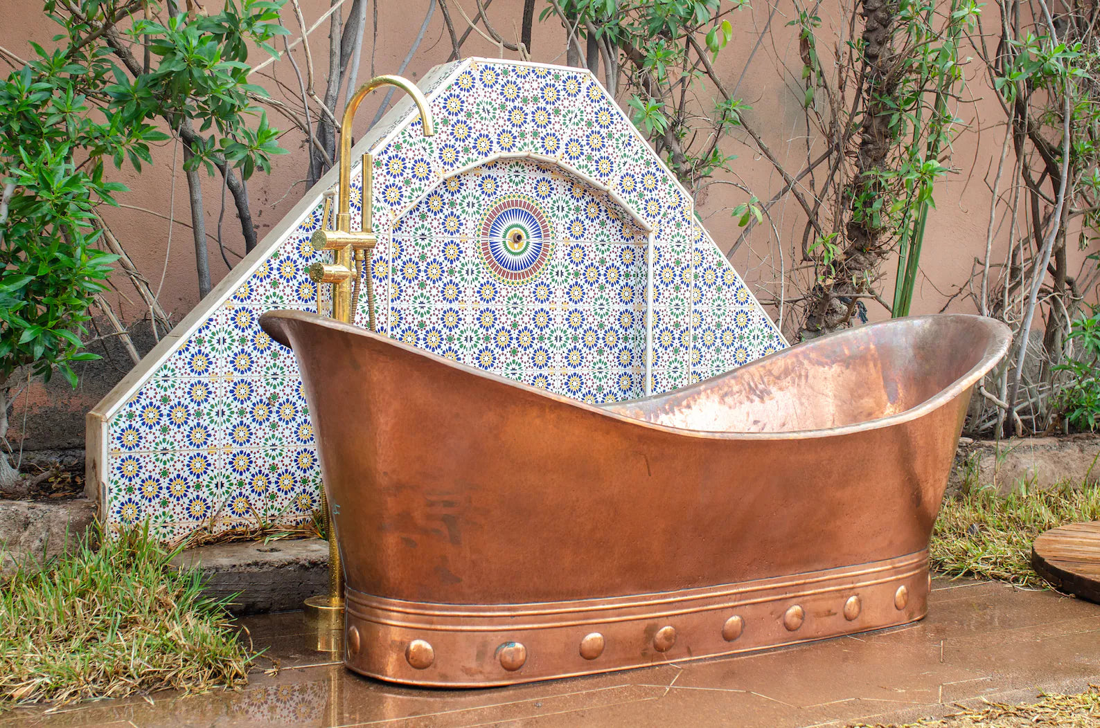 Hand-Hammered Copper Soaking Tub