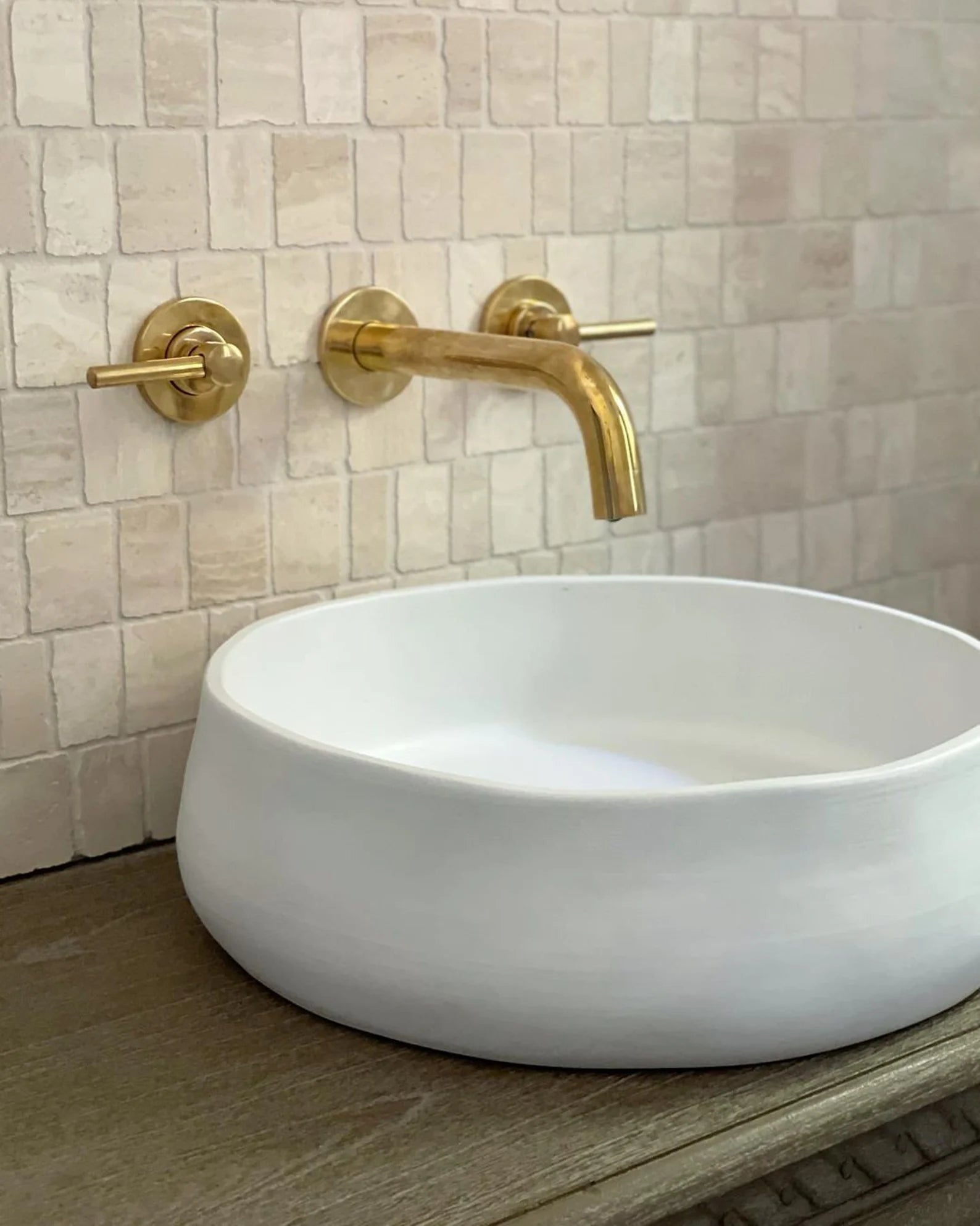 Unlacquered Solid Brass Wall Mounted Bathroom Vessel Sink Faucet, Antique Basin Vanity Faucet