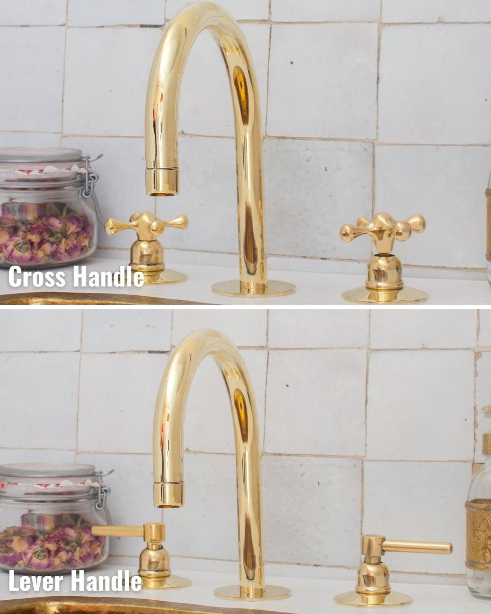 Widespread 3-Holes Solid Unlacquered Brass Faucet | Deck Mount Vanity Sink Faucet