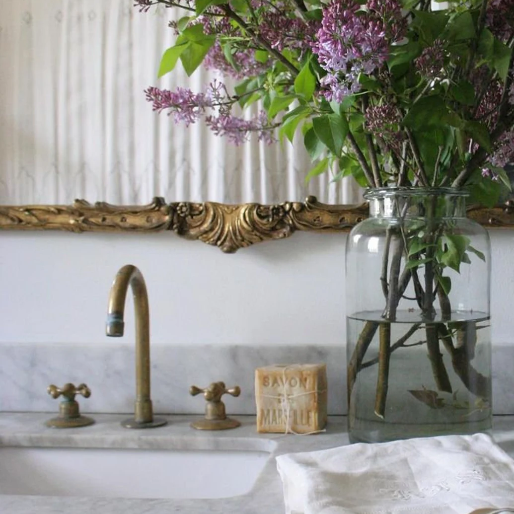 Deck Mounted Unlacquered Brass Faucet, Vanity Sink Faucet, Antique Brass Bathroom Faucet