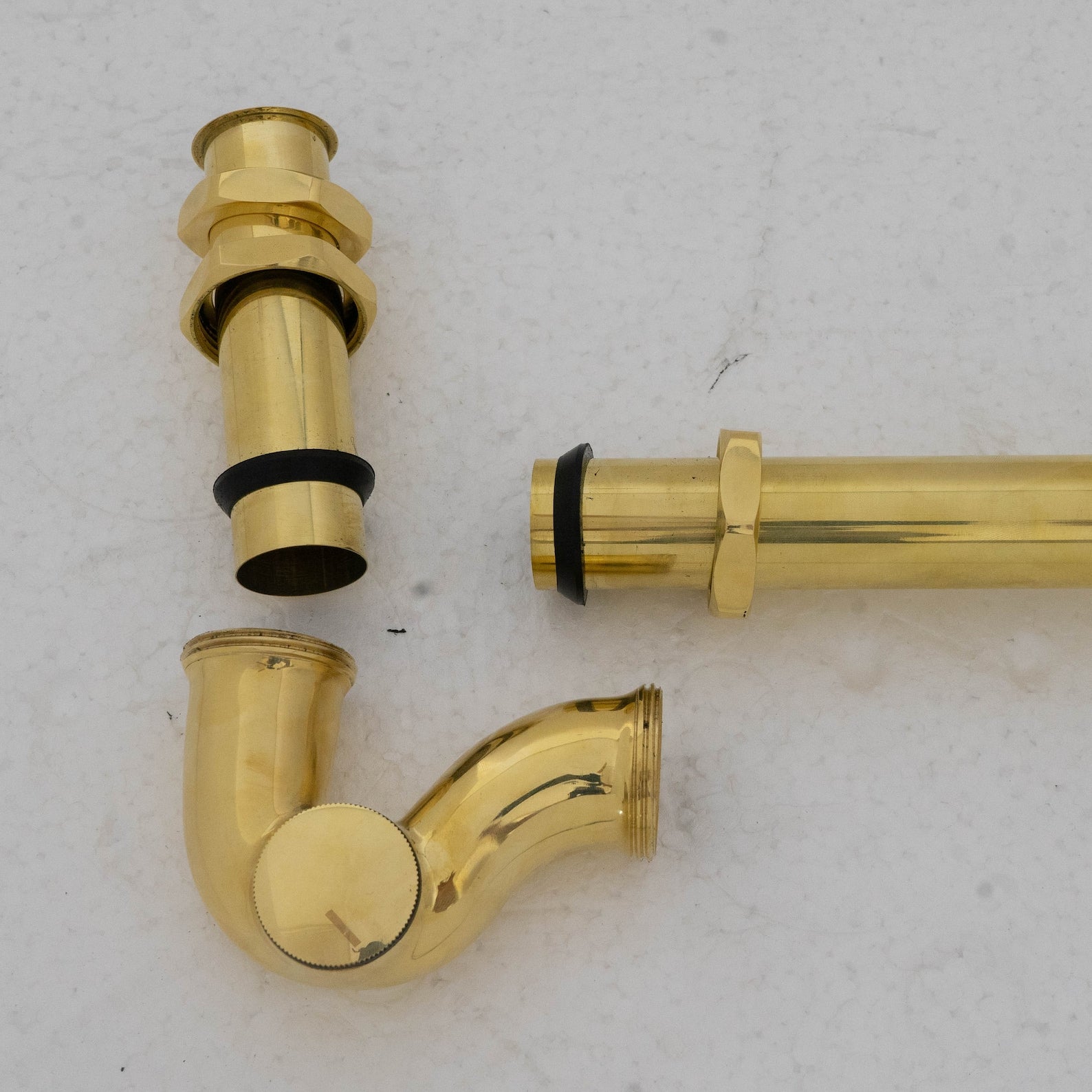 Solid Unlacquered Brass P-trap and Sink Stopper, Push Up Button, Pop Up Drain, Brass Water Trap