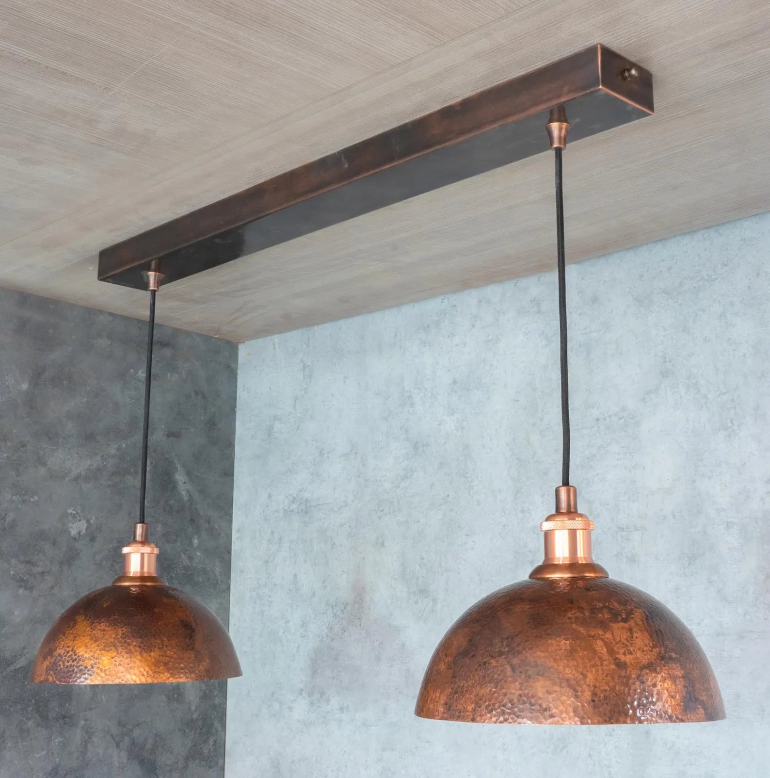 Oxidized Copper Ceiling Pendant Set, Copper Lampshade, Copper Ceiling Light Fixture, Copper Hanging Dome Light Set Kitchen Island