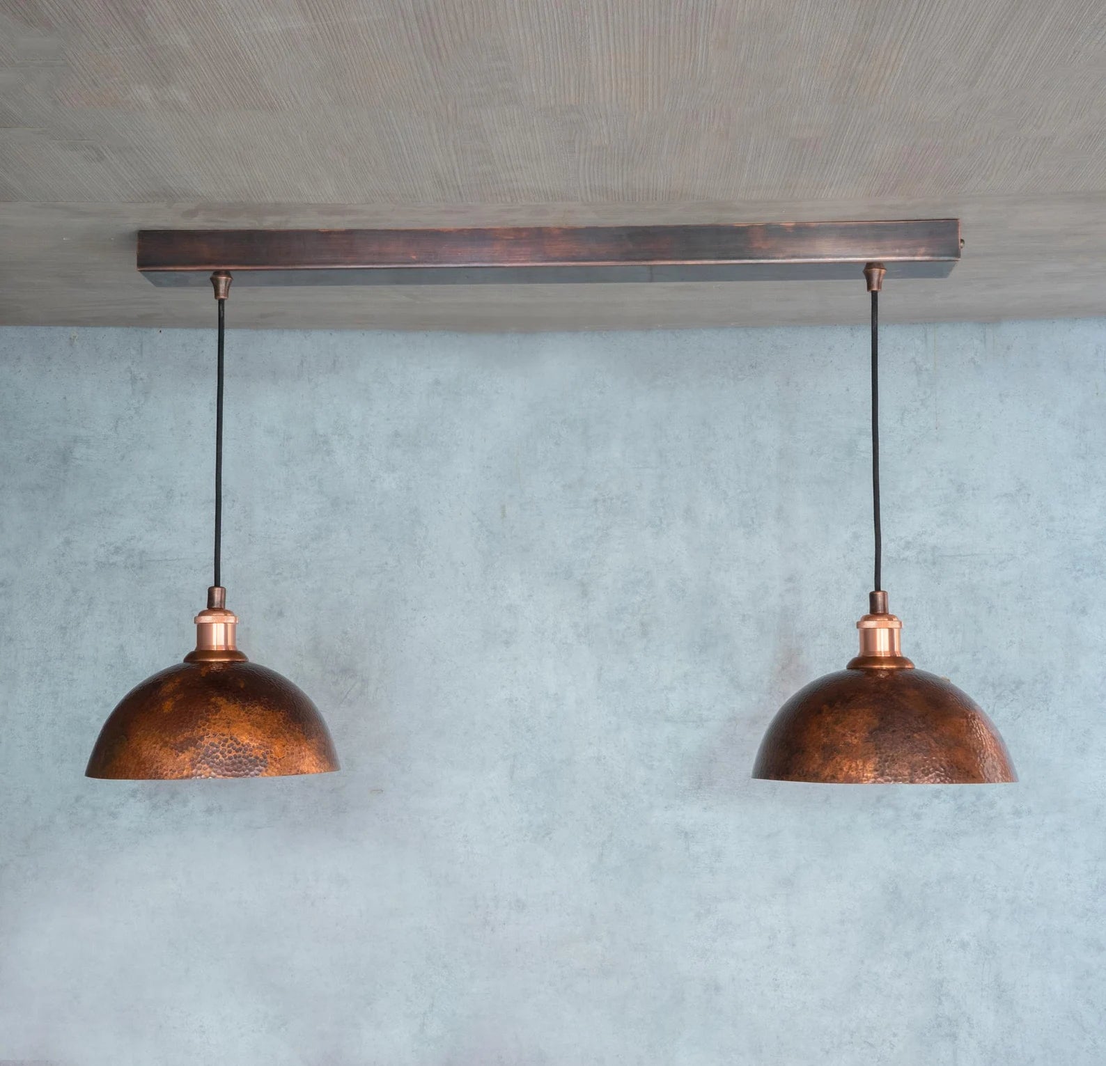 Oxidized Copper Ceiling Pendant Set, Copper Lampshade, Copper Ceiling Light Fixture, Copper Hanging Dome Light Set Kitchen Island