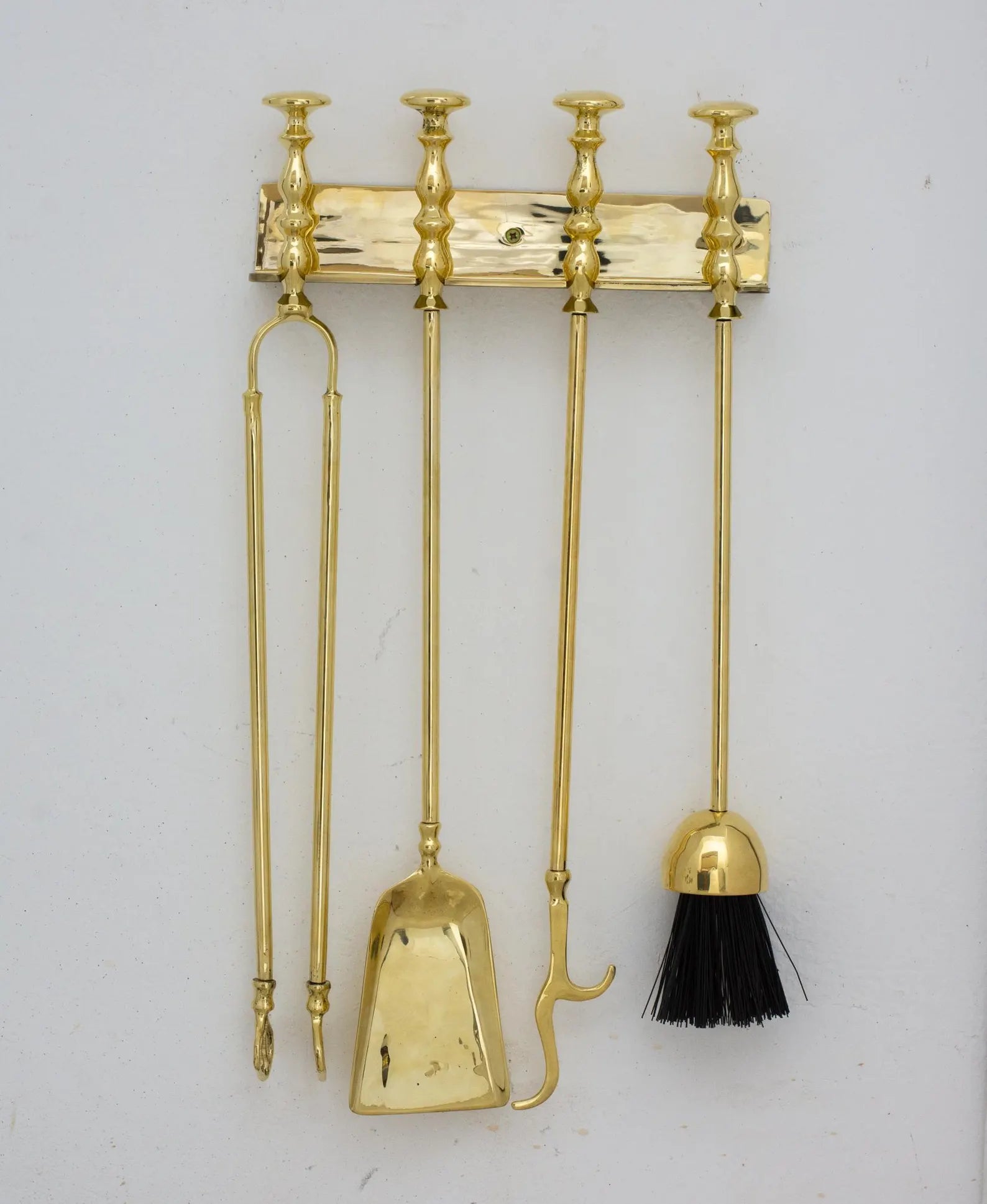 Wall-Mounted Solid Brass Fireplace Tools, Handcrafted Fireplace Set