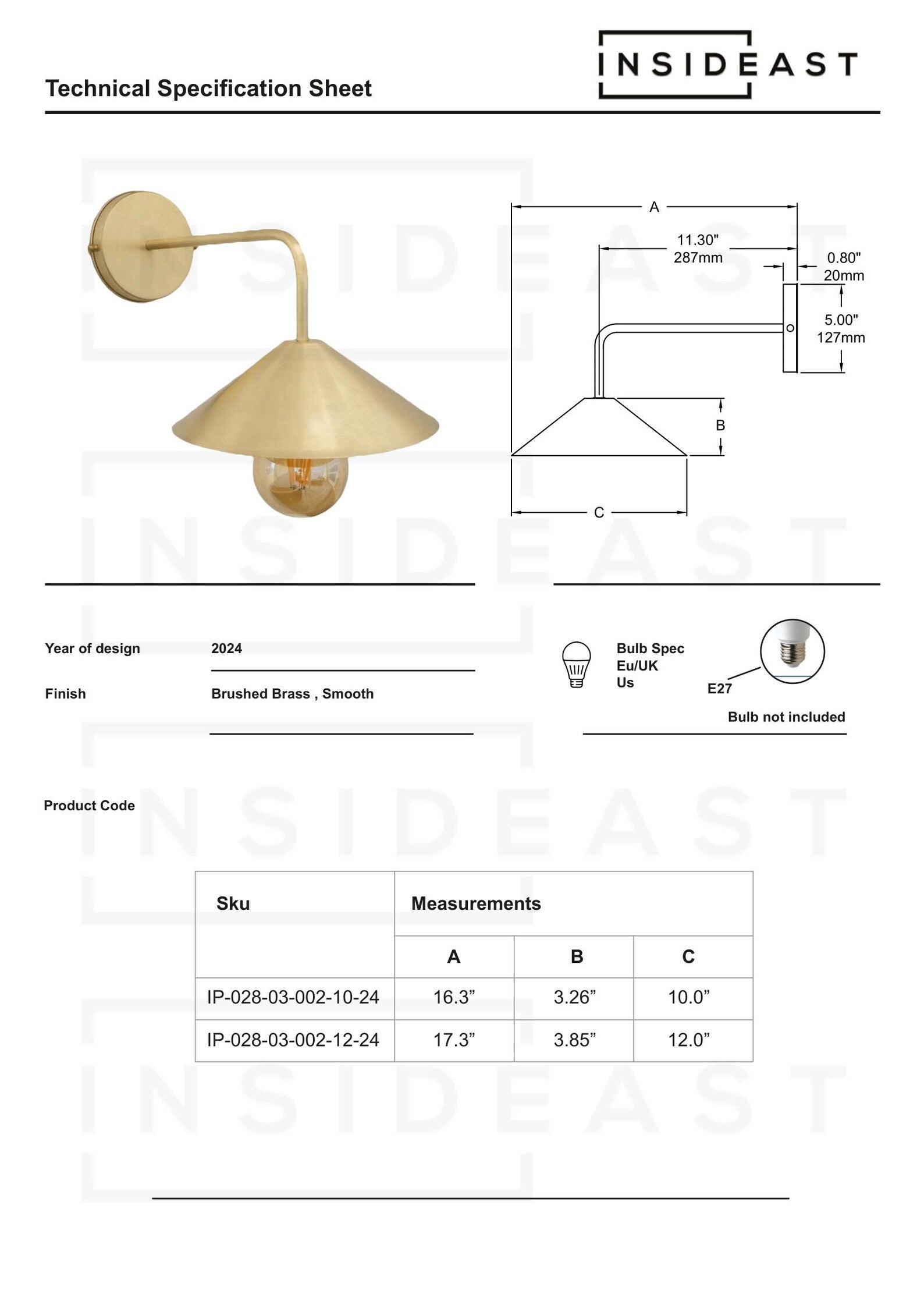 Brushed Brass Wall-Mounted Lamp, Entryway Wall Sconce Light
