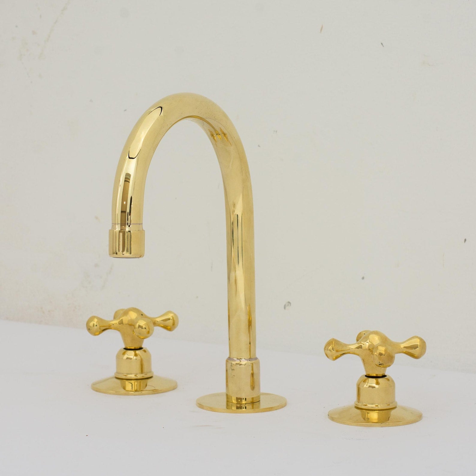 Widespread 3-Holes Solid Unlacquered Brass Faucet | Deck Mount Vanity Sink Faucet