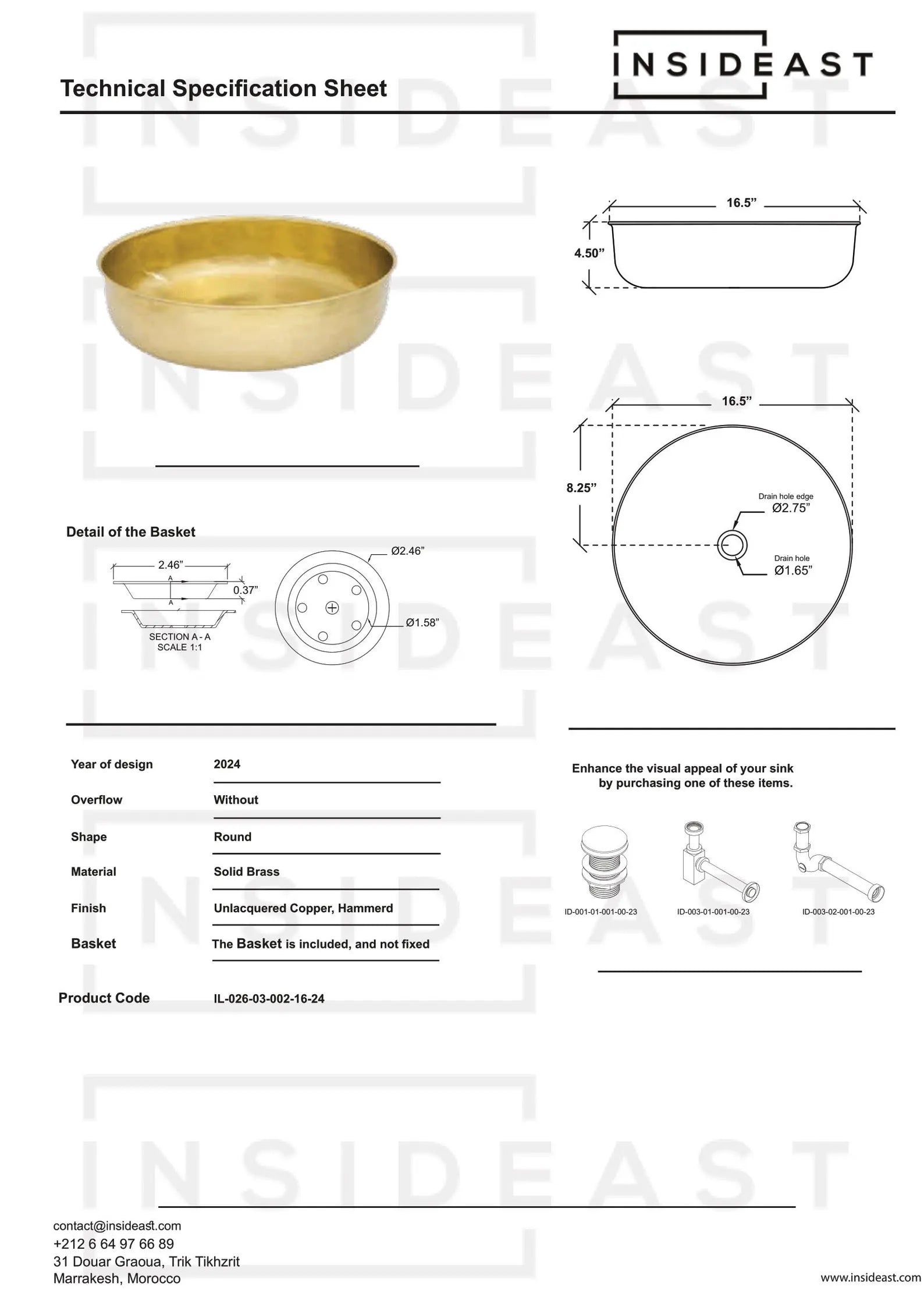 Brushed Brass Bathroom Vessel Sink, Solid Brass Powder Room Basin