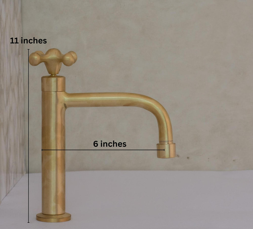 Kitchen Cold Water Faucet Brass, Brushed Brass Cold Water Dispenser Faucet, Single Hole Kitchen Tap, Deck Mount Brass Faucet