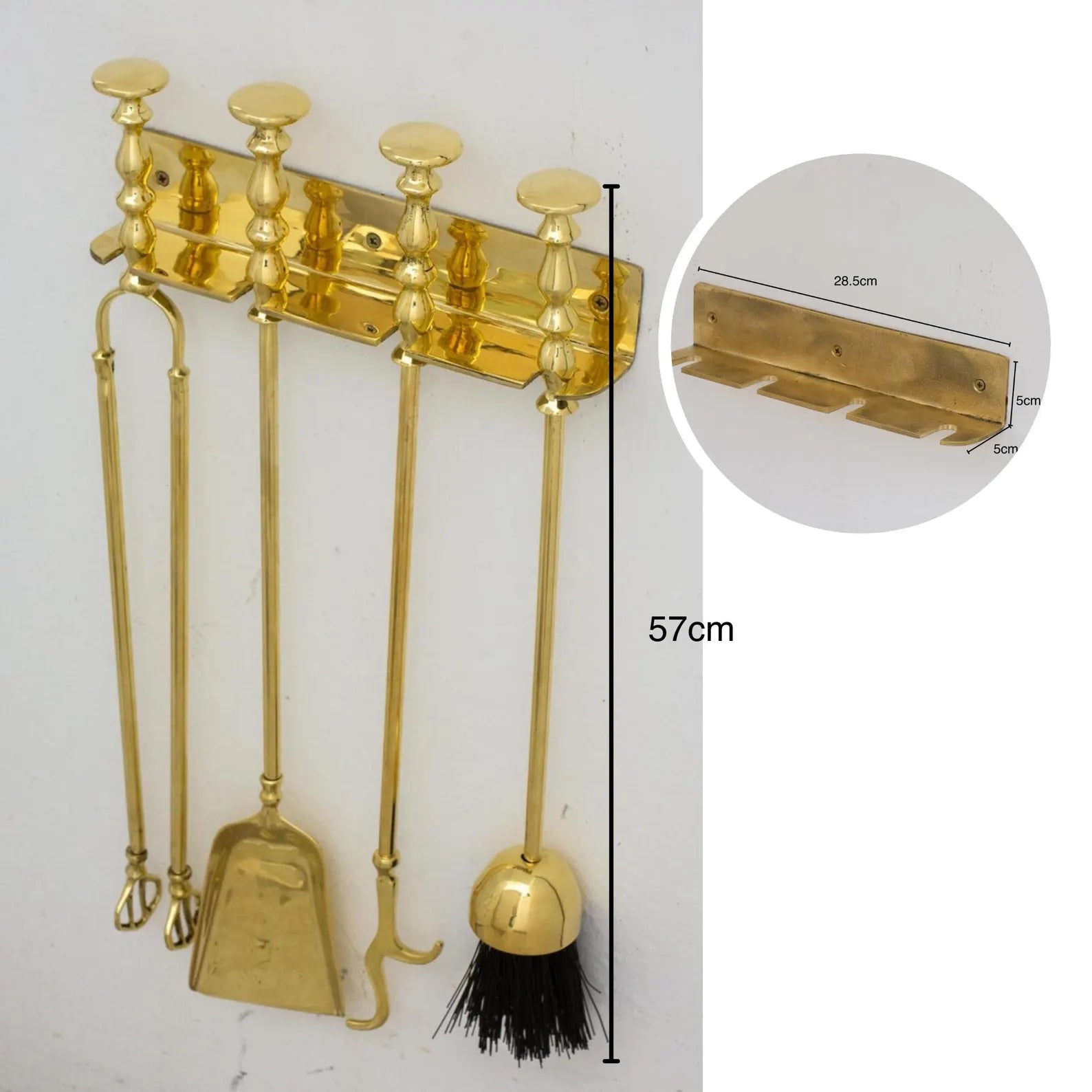 Wall-Mounted Solid Brass Fireplace Tools, Handcrafted Fireplace Set