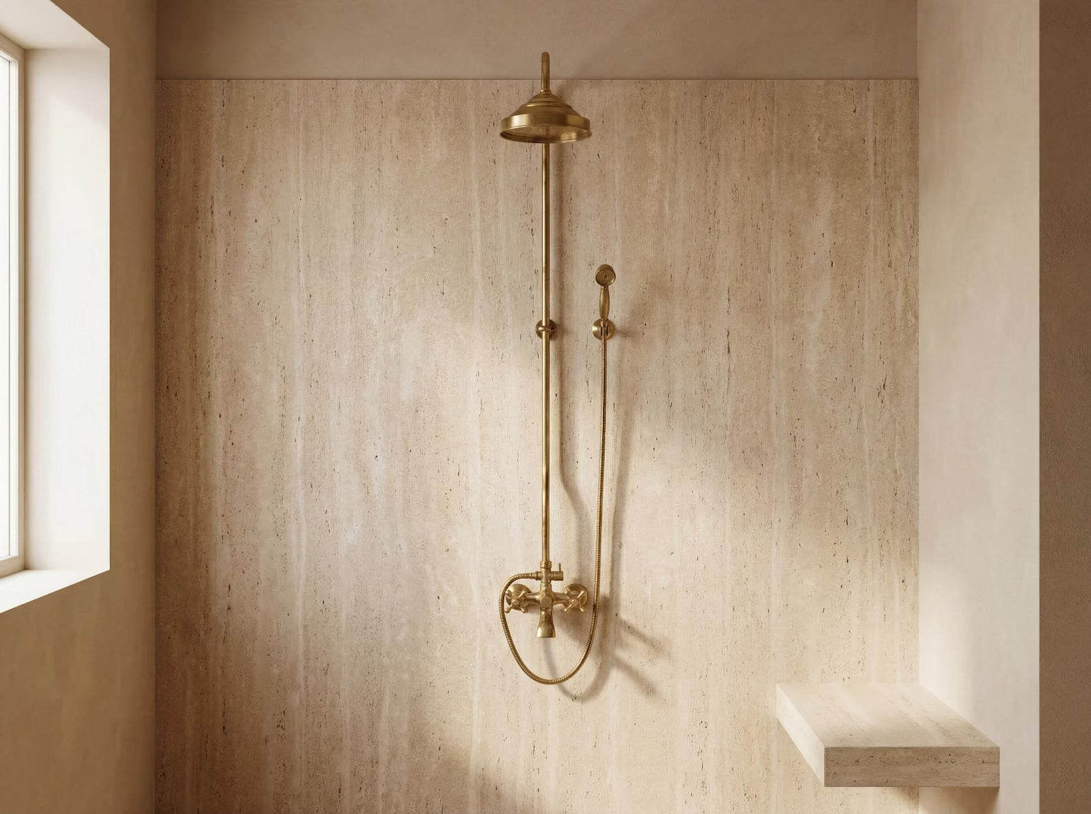 Heritage - Sistema de ducha a la vista de latón sin lacar con llenado de bañera 