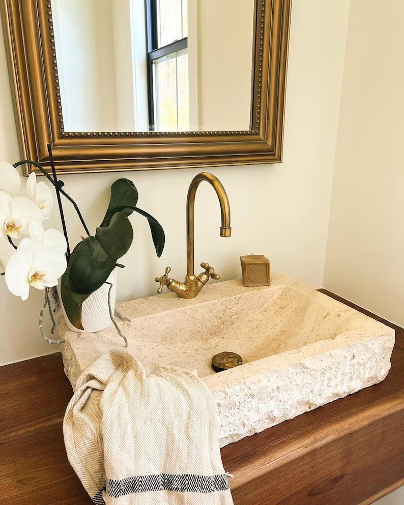 Unlacquered Brass Vanity Sink Faucet, Antique Brass Bathroom Single Hole Faucet