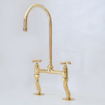 Load image into Gallery viewer, Vintage Patina, Solid Brass  Bridge Kitchen Faucet 8&quot;, Curved Legs, Cross Handles
