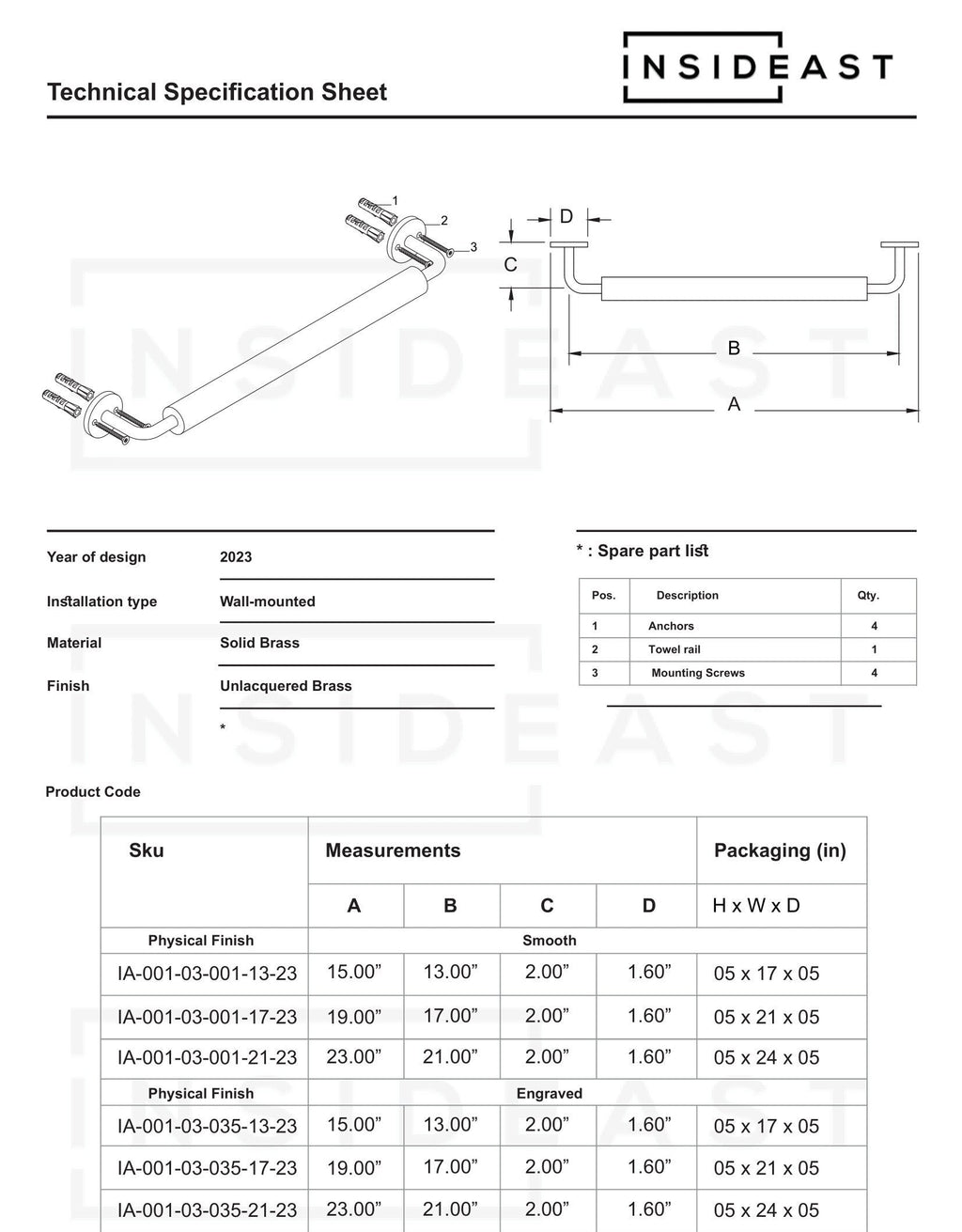 Unlacquered Brass Towel Rail – Bathroom Towel Holder