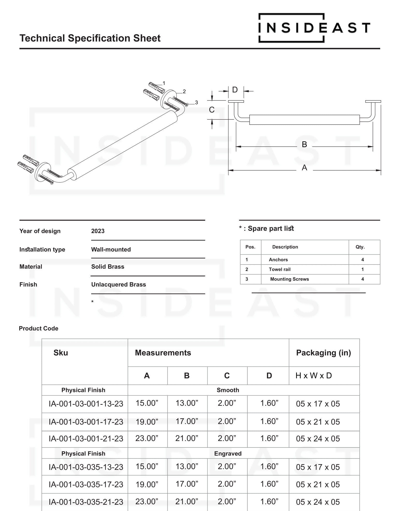 Unlacquered Brass Towel Rail – Bathroom Towel Holder