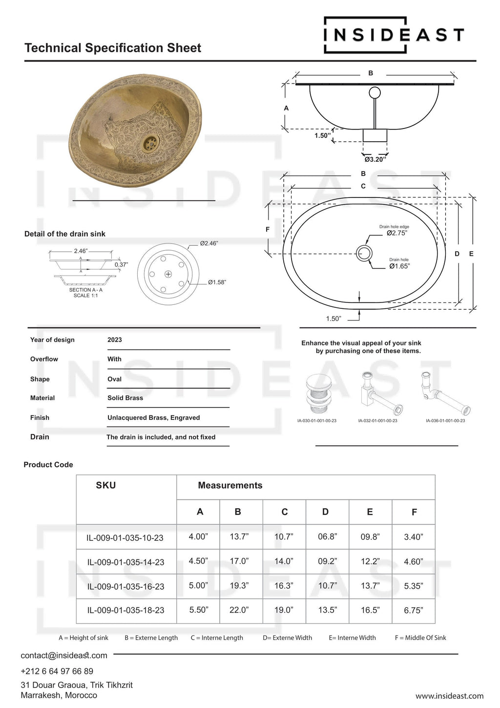Unlacquered Brass Drop-in Sink | Bathroom Oval Sink