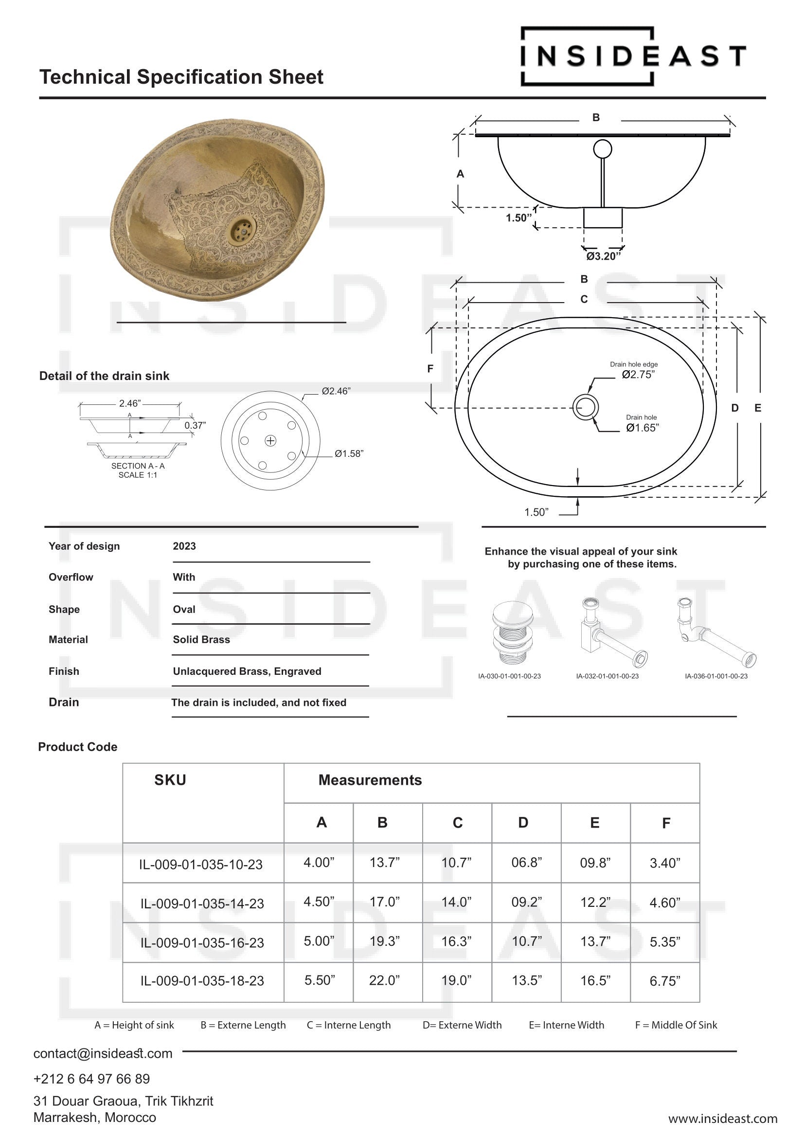 Unlacquered Brass Drop-in Sink | Bathroom Oval Sink