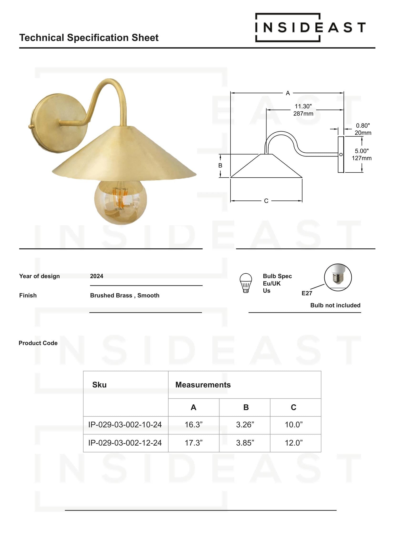 Brass Gooseneck Sconce Light | Cone Shade Wall Lamp