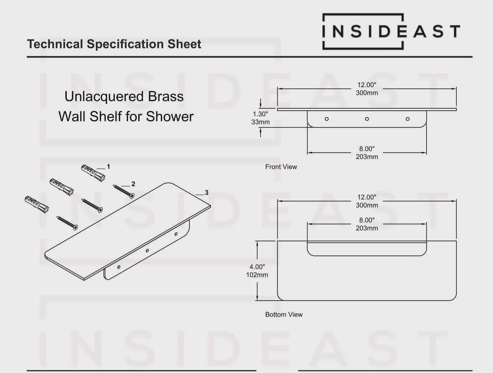 Vintage Brass Wall-Mounted Shower Shelf | Aged Brass Floating Shelf