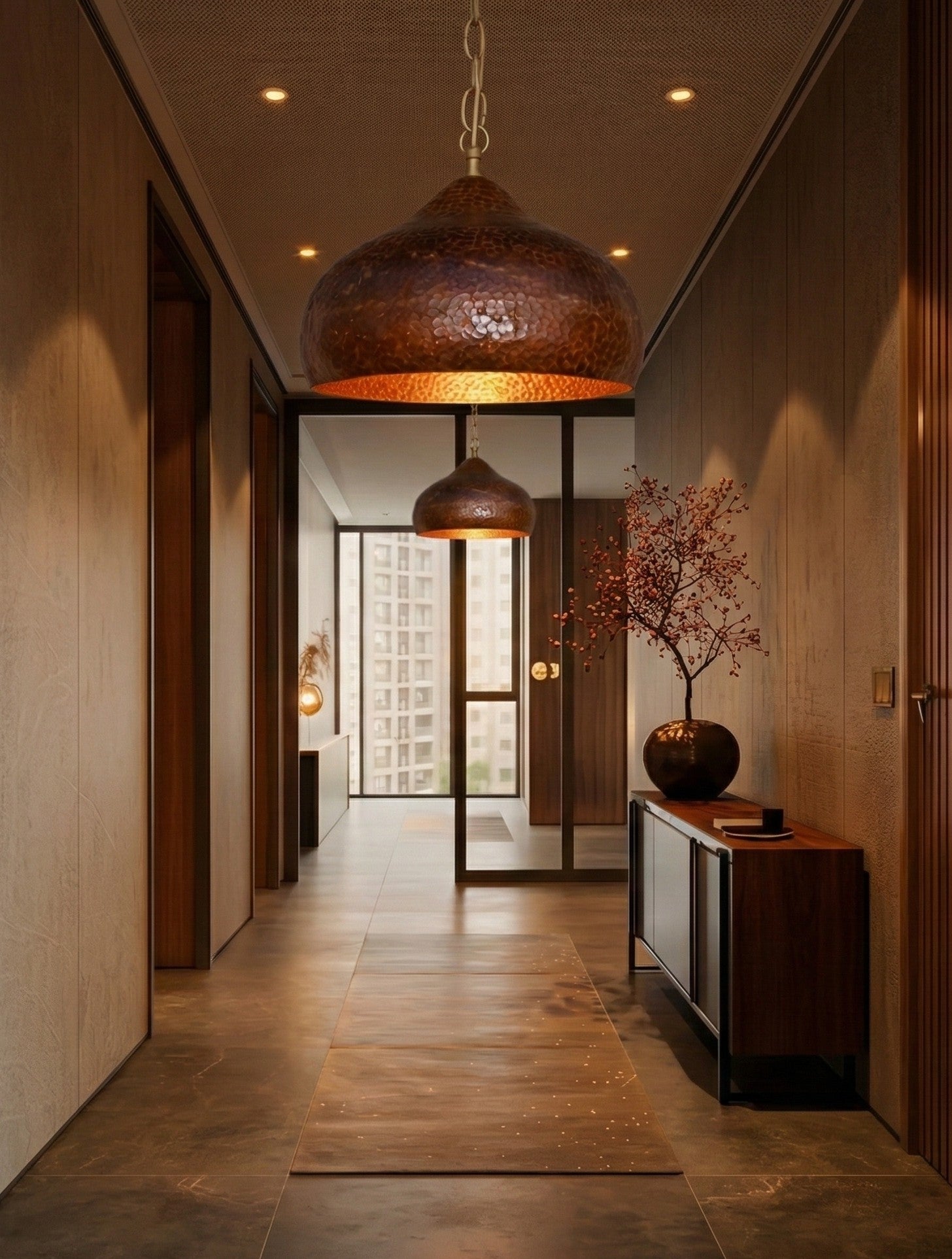 Copper Hammered Dome Pendant – Handcrafted Industrial Moroccan Hanging Light - Insideast