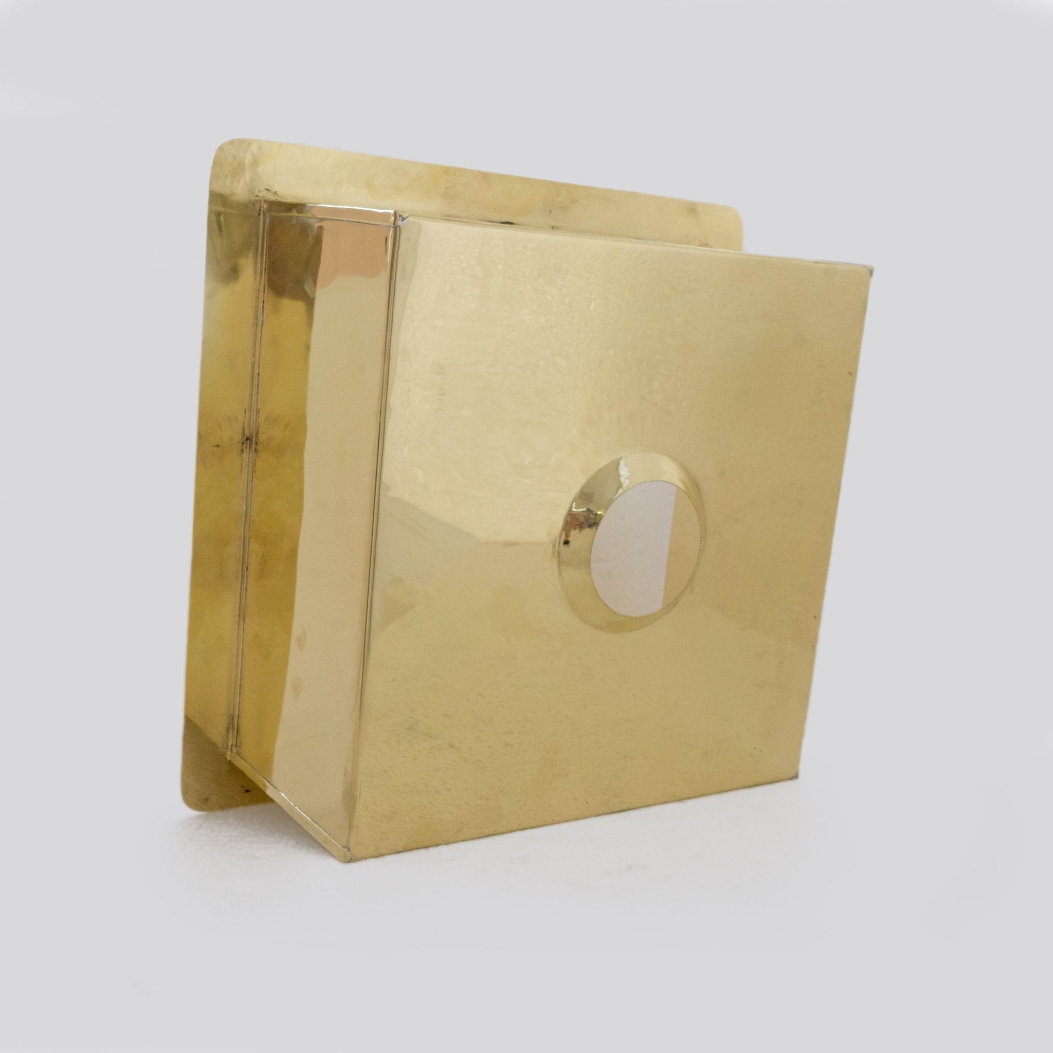 Close-up of brass polished sink texture — hand-forged smooth surface detail Marrakesh artisan
