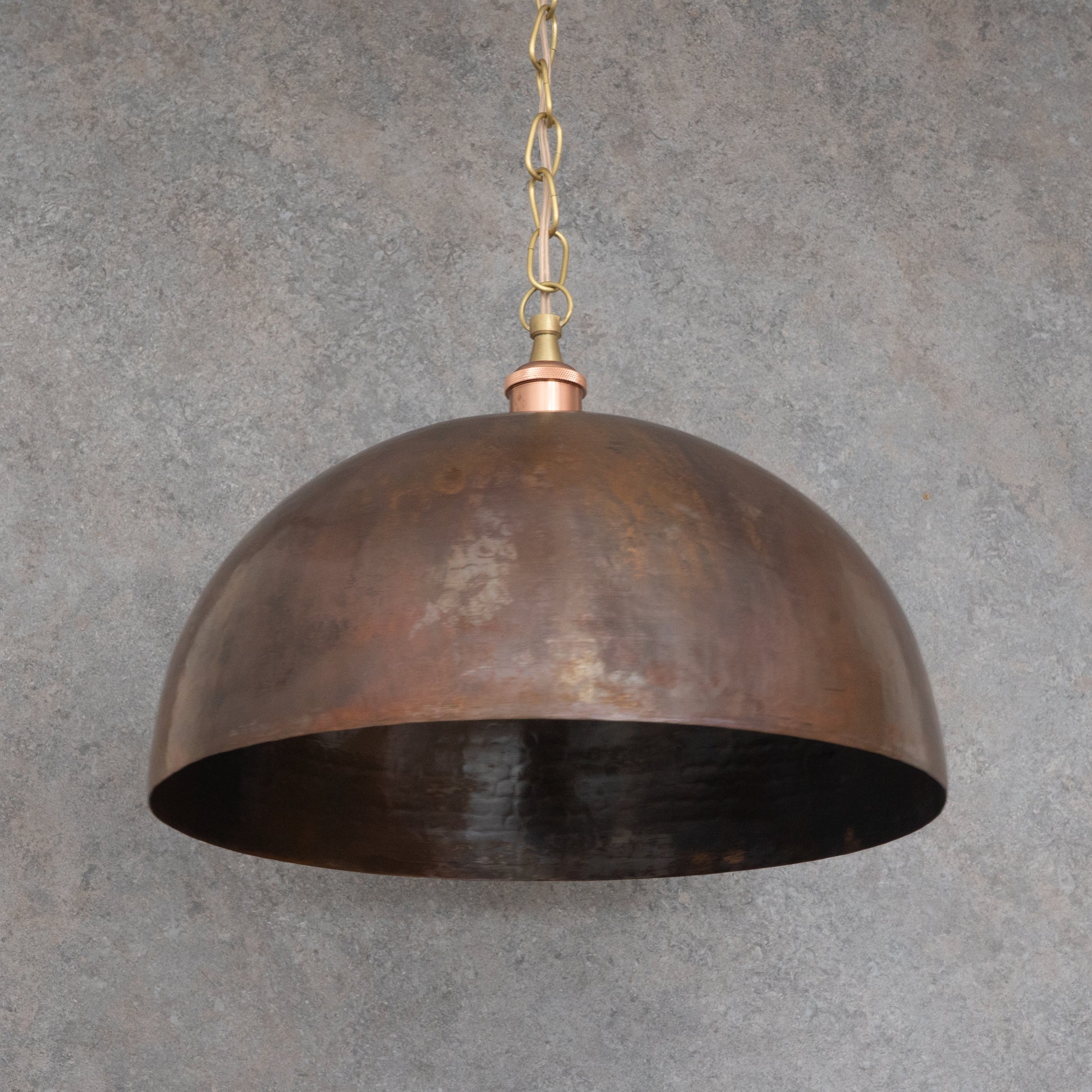 Large Rustic Copper Pendant Light - Aged Dome Ceiling Fixture - Hand - Hammered Moroccan Copper Lamp - Insideast
