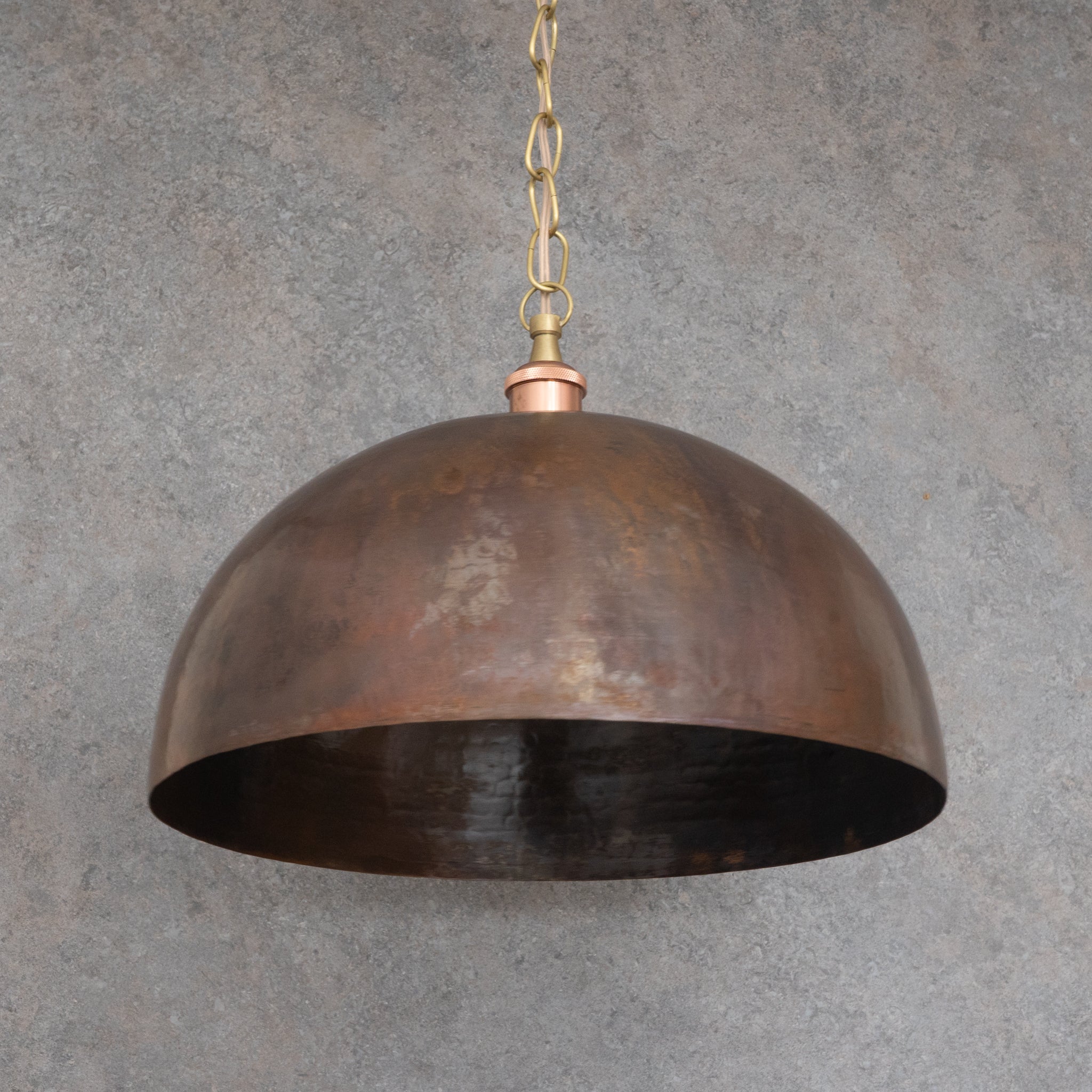 Large Rustic Copper Pendant Light - Aged Dome Ceiling Fixture - Hand - Hammered Moroccan Copper Lamp - Insideast