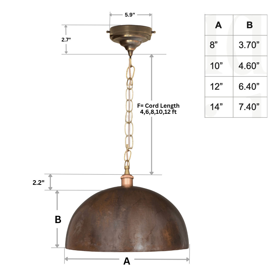 Large Rustic Copper Pendant Light - Aged Dome Ceiling Fixture - Hand - Hammered Moroccan Copper Lamp - Insideast