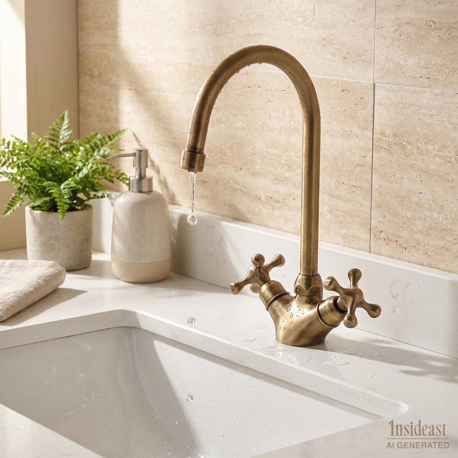 Deck-mounted single-hole antique bronze bathroom faucet for vessel sinks