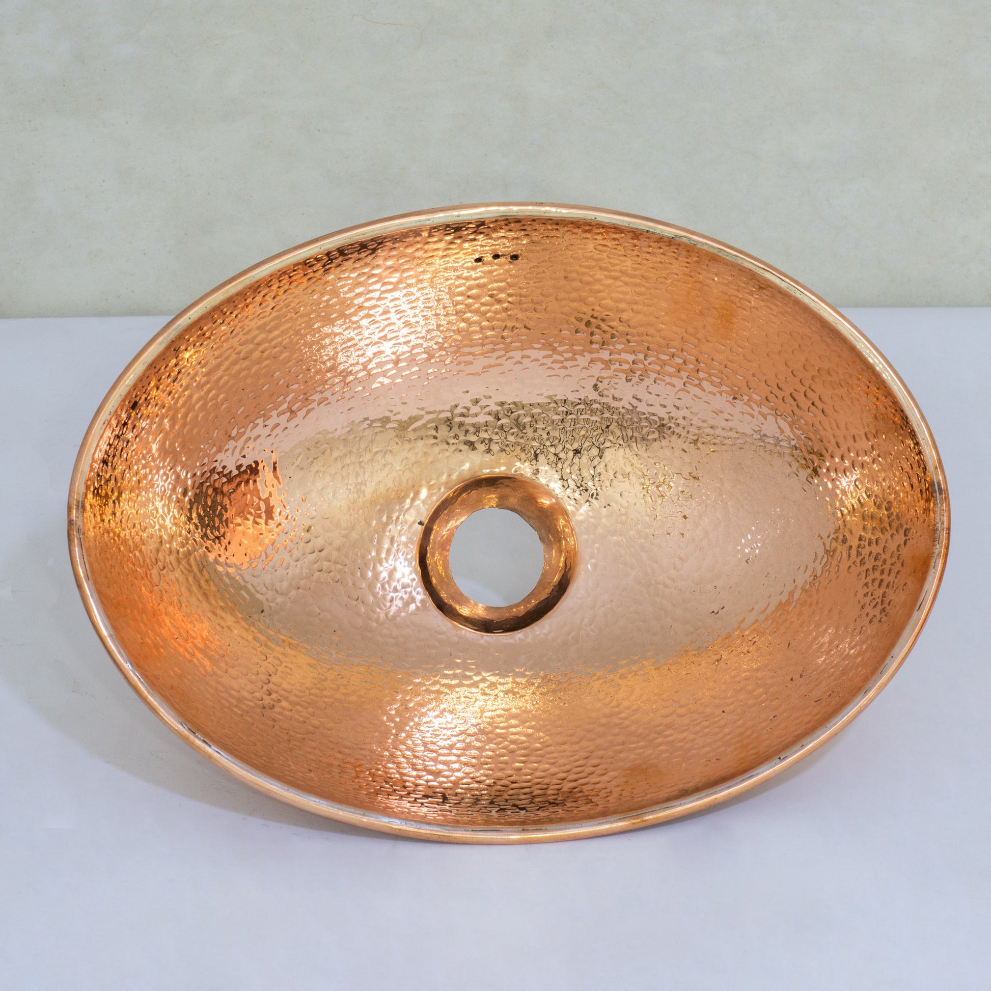 Oval Solid Copper Vessel Sink, Hammered Bathroom Vanity Sink, Powder Room Basin Sink - Insideast