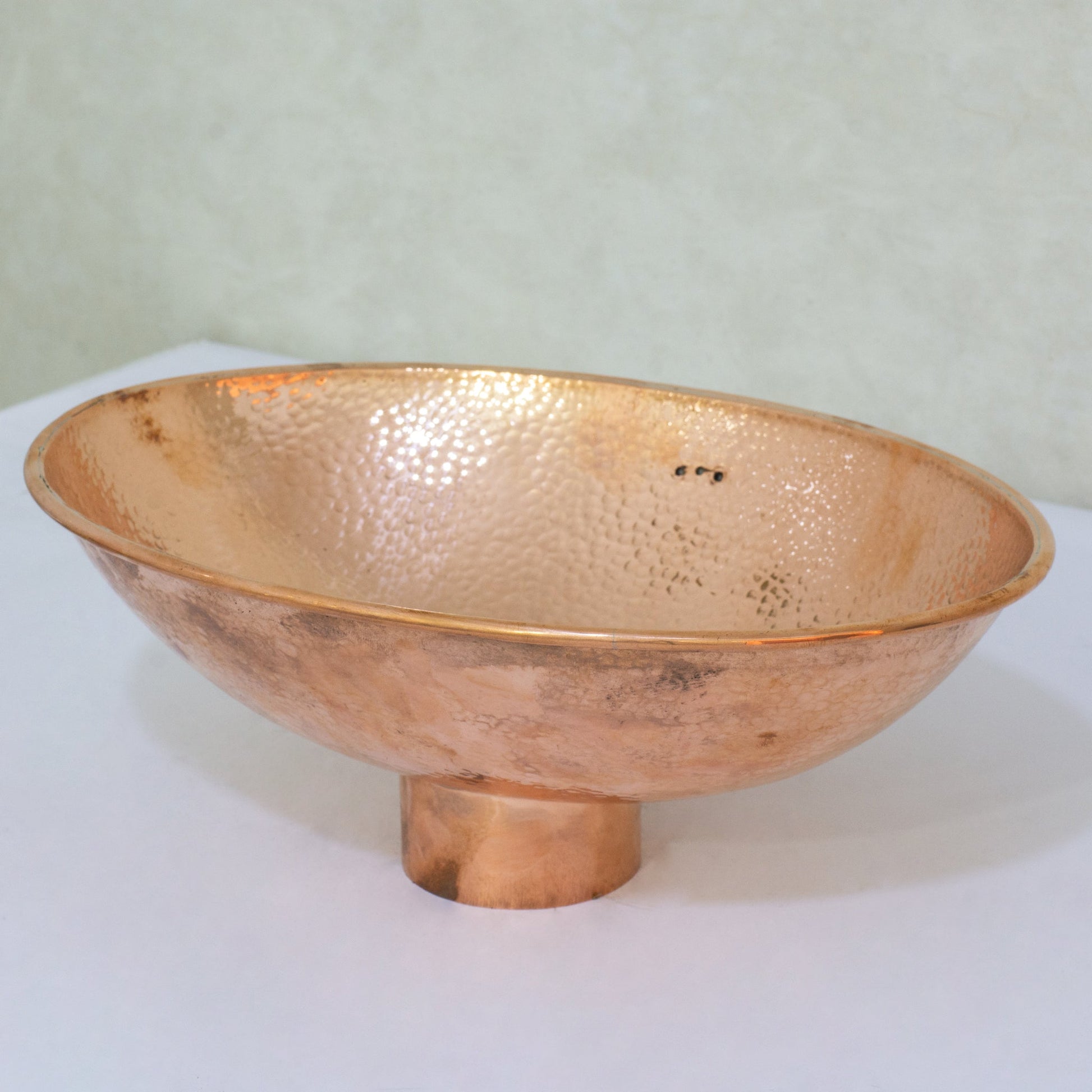 Oval Solid Copper Vessel Sink, Hammered Bathroom Vanity Sink, Powder Room Basin Sink - Insideast
