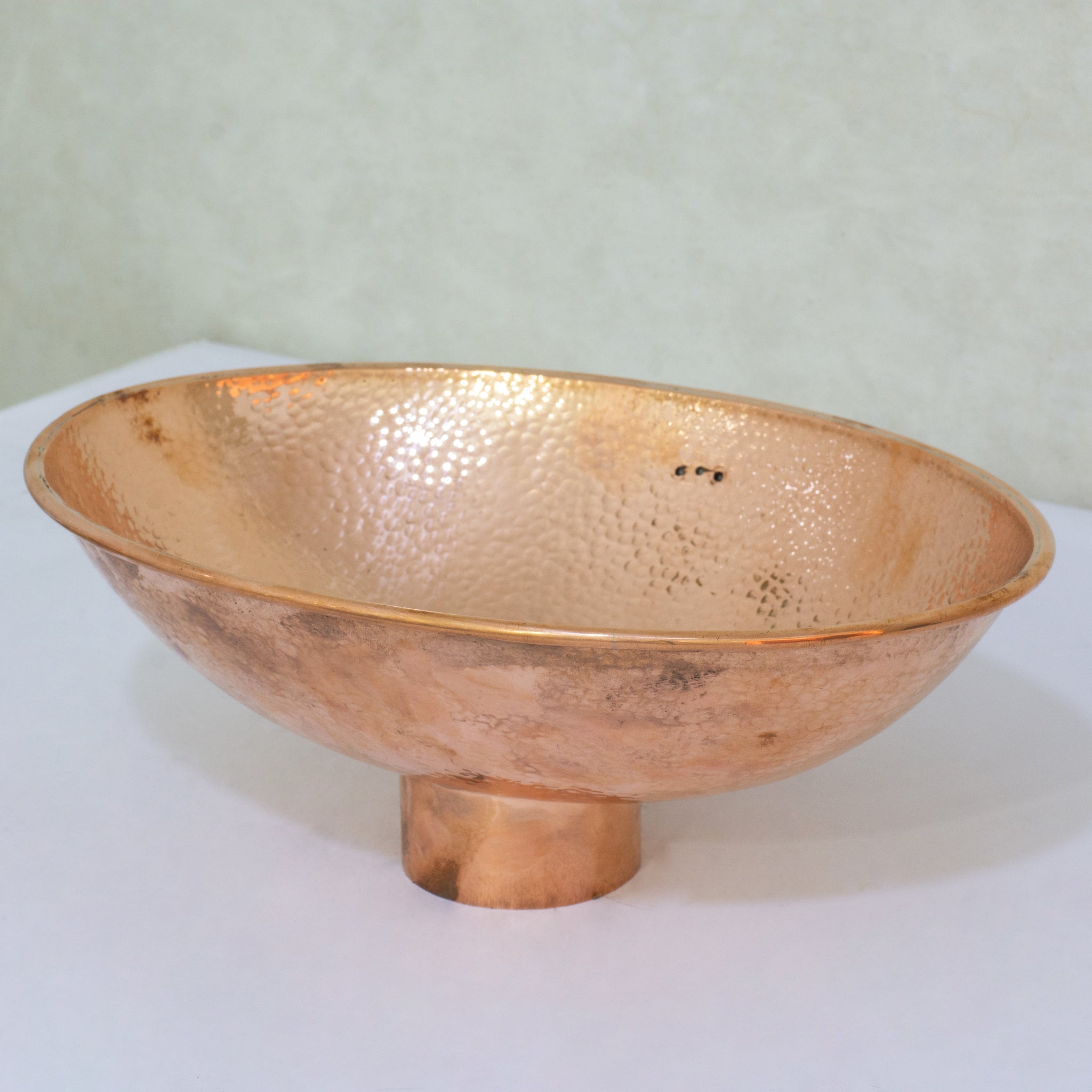 Oval Solid Copper Vessel Sink, Hammered Bathroom Vanity Sink, Powder Room Basin Sink - Insideast