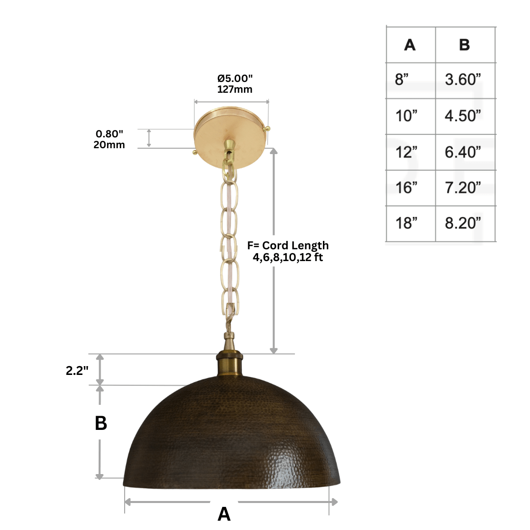 Oversized Dark Bronze Copper Pendant - Large Hammered Dome Light for Entryway & Dining - Insideast