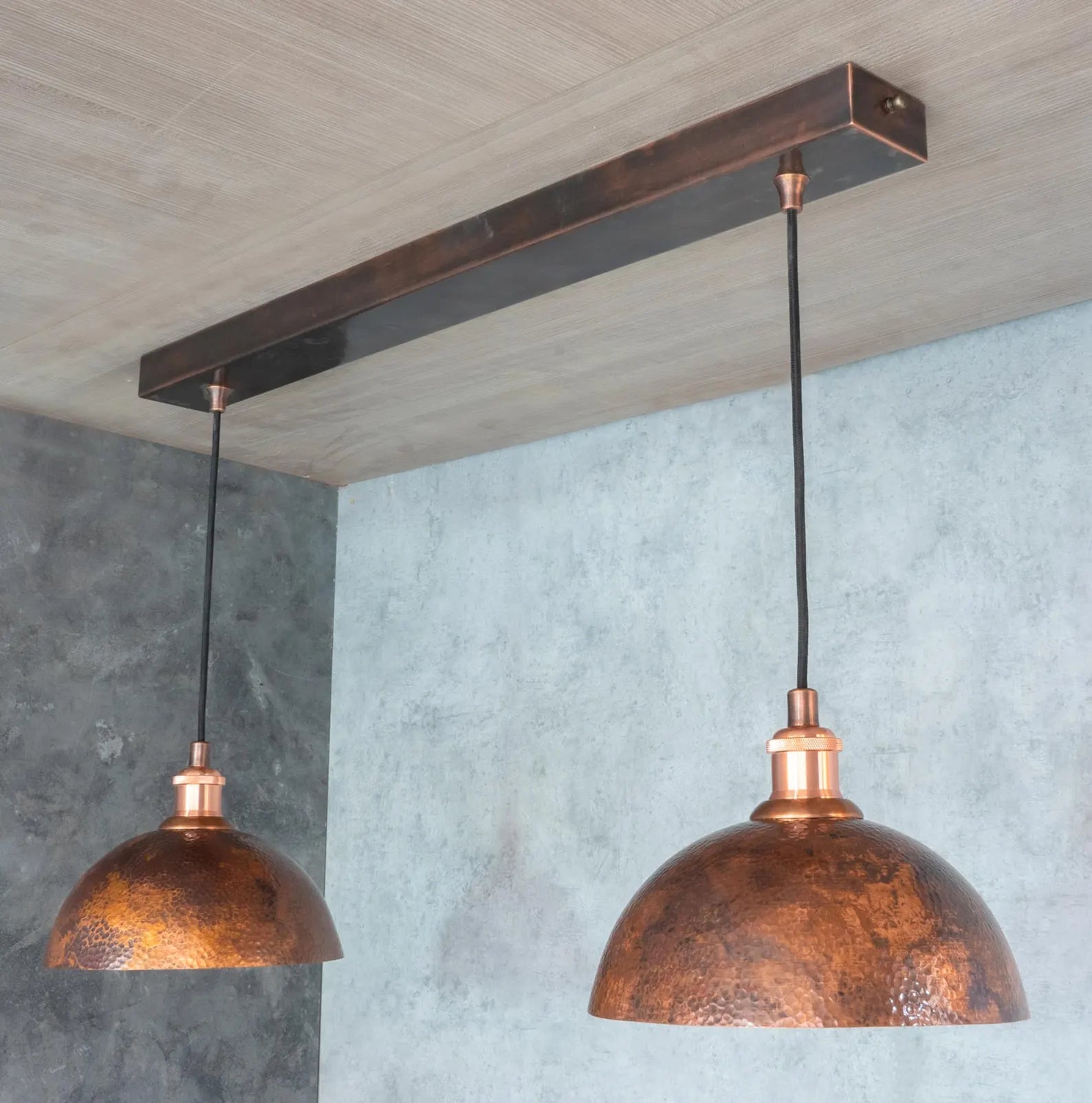 Oxidized Copper Ceiling Pendant Set, Copper Lampshade, Copper Ceiling Light Fixture, Copper Hanging Dome Light Set Kitchen Island - Insideast