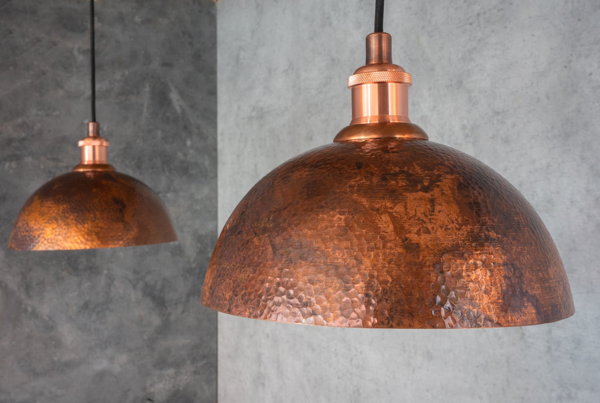 Oxidized Copper Ceiling Pendant Set, Copper Lampshade, Copper Ceiling Light Fixture, Copper Hanging Dome Light Set Kitchen Island - Insideast