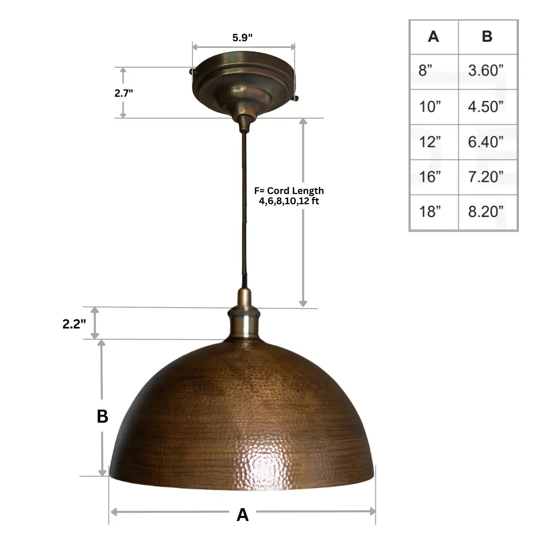 Hammered Pendant Light, Antique Brass Dome Ceiling Light, Kitchen Island Hanging Light Fixture
