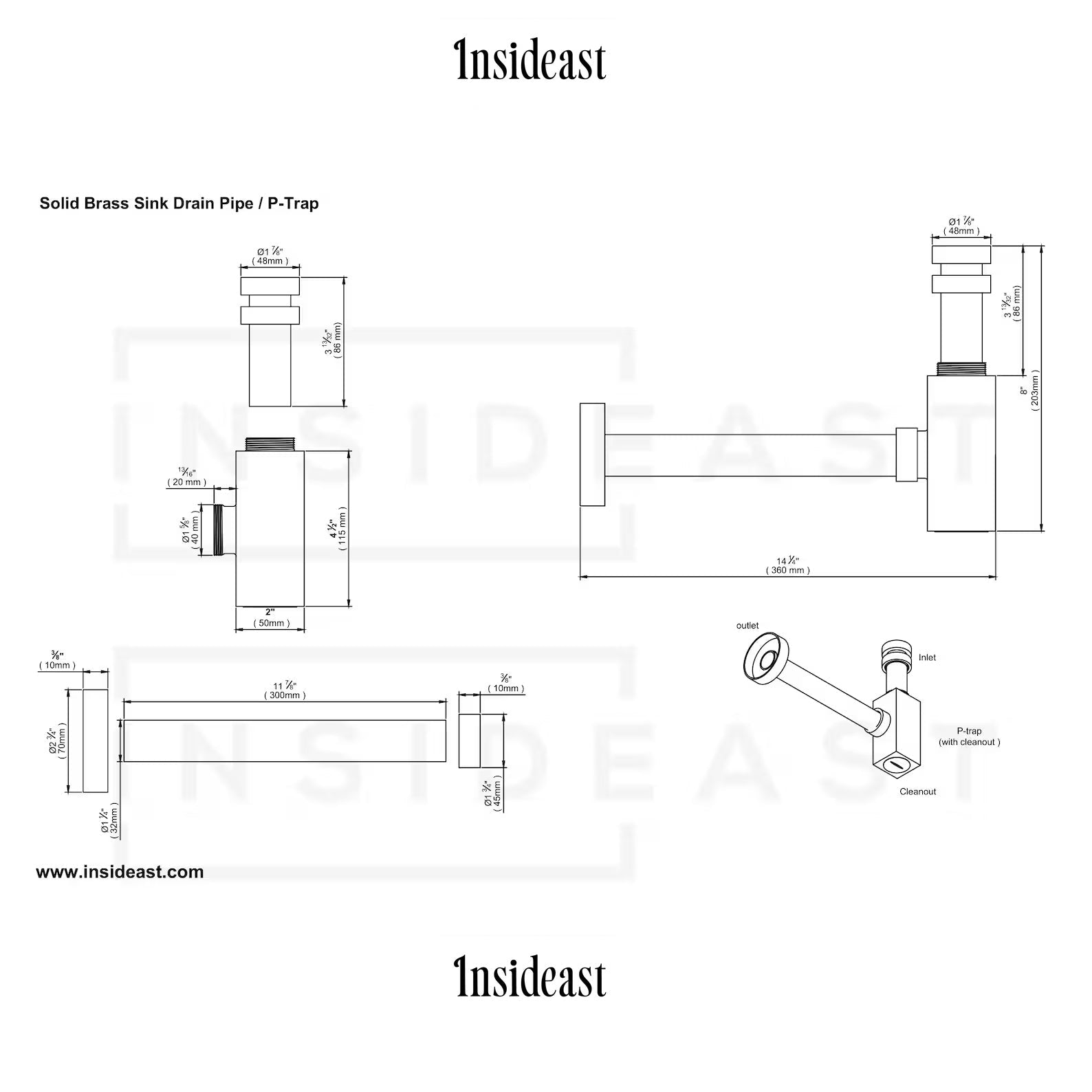 Polished Nickel P - trap, Nickel Water Trap, Bathroom Sink Drain Tailpiece, Drain Kit with Flange, Bathroom Sink Siphon - Insideast