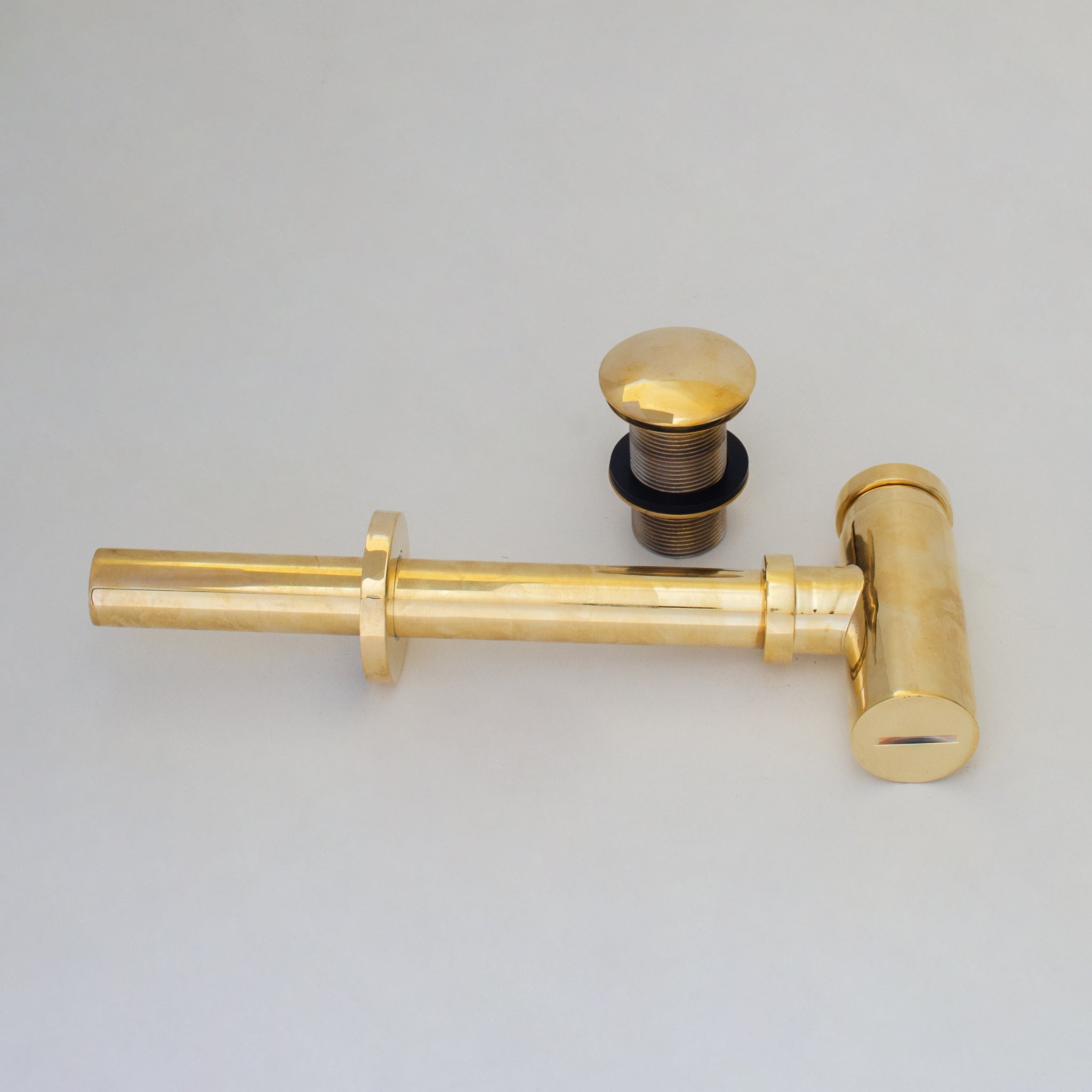 Round Solid Brass Bottle P - Trap & Push - Up Drain - Insideast