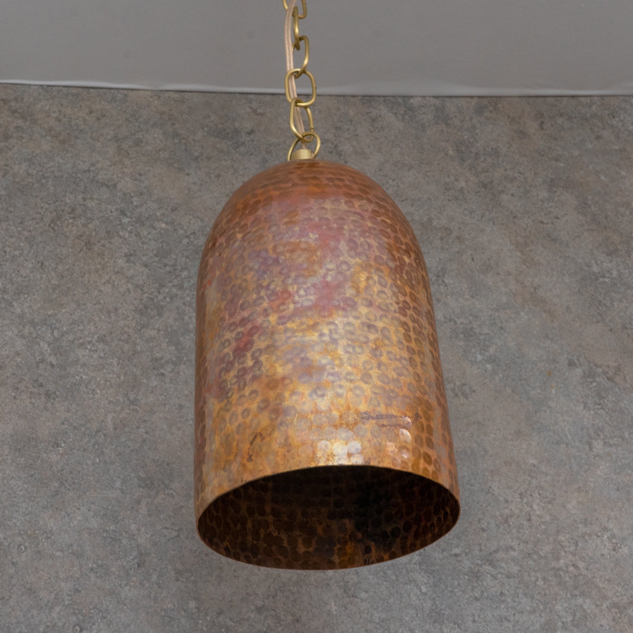 Rustic Industrial Copper Dome Light - Handcrafted Moroccan Pendant - Large Hammered Copper Ceiling Fixture - Insideast
