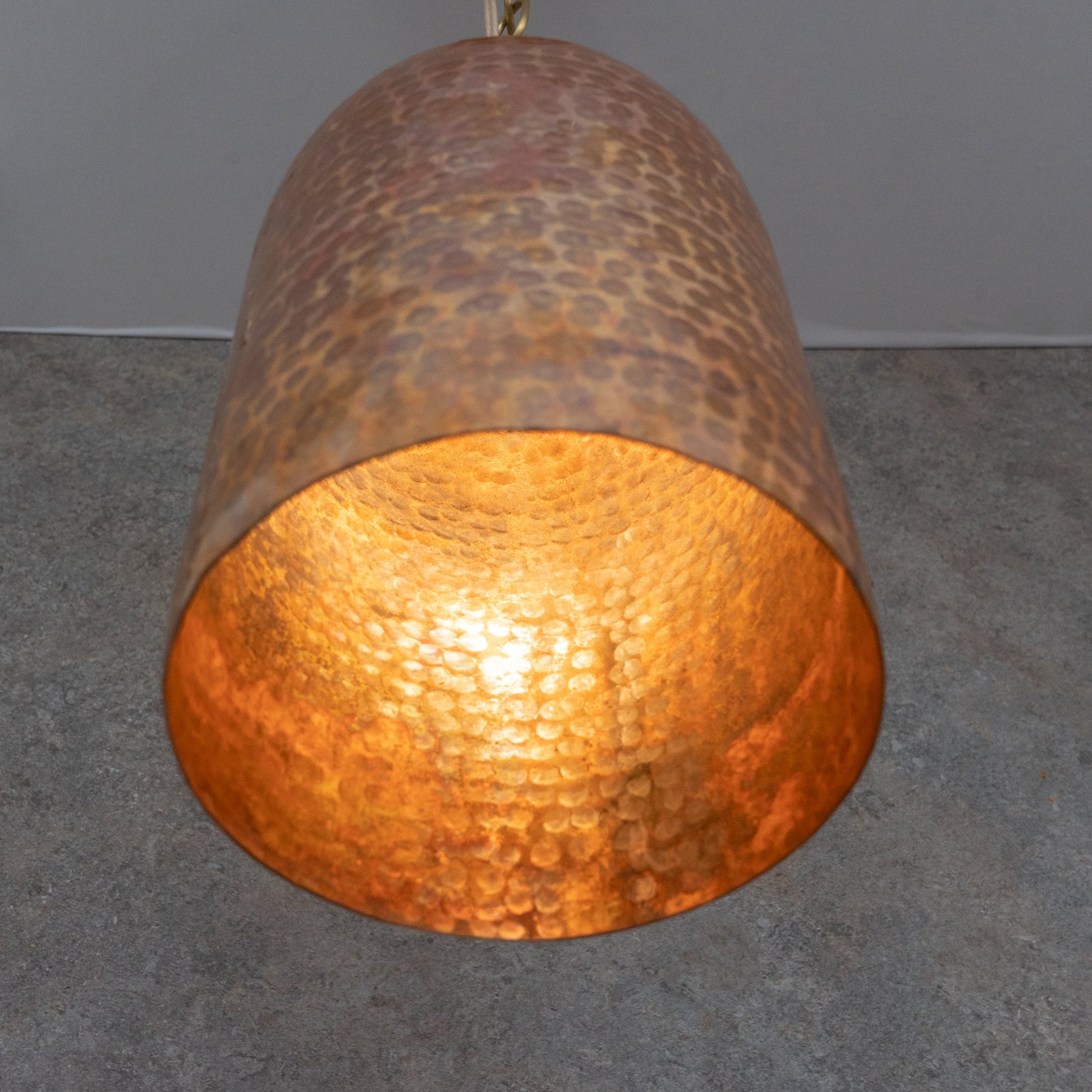 Rustic Industrial Copper Dome Light - Handcrafted Moroccan Pendant - Large Hammered Copper Ceiling Fixture - Insideast