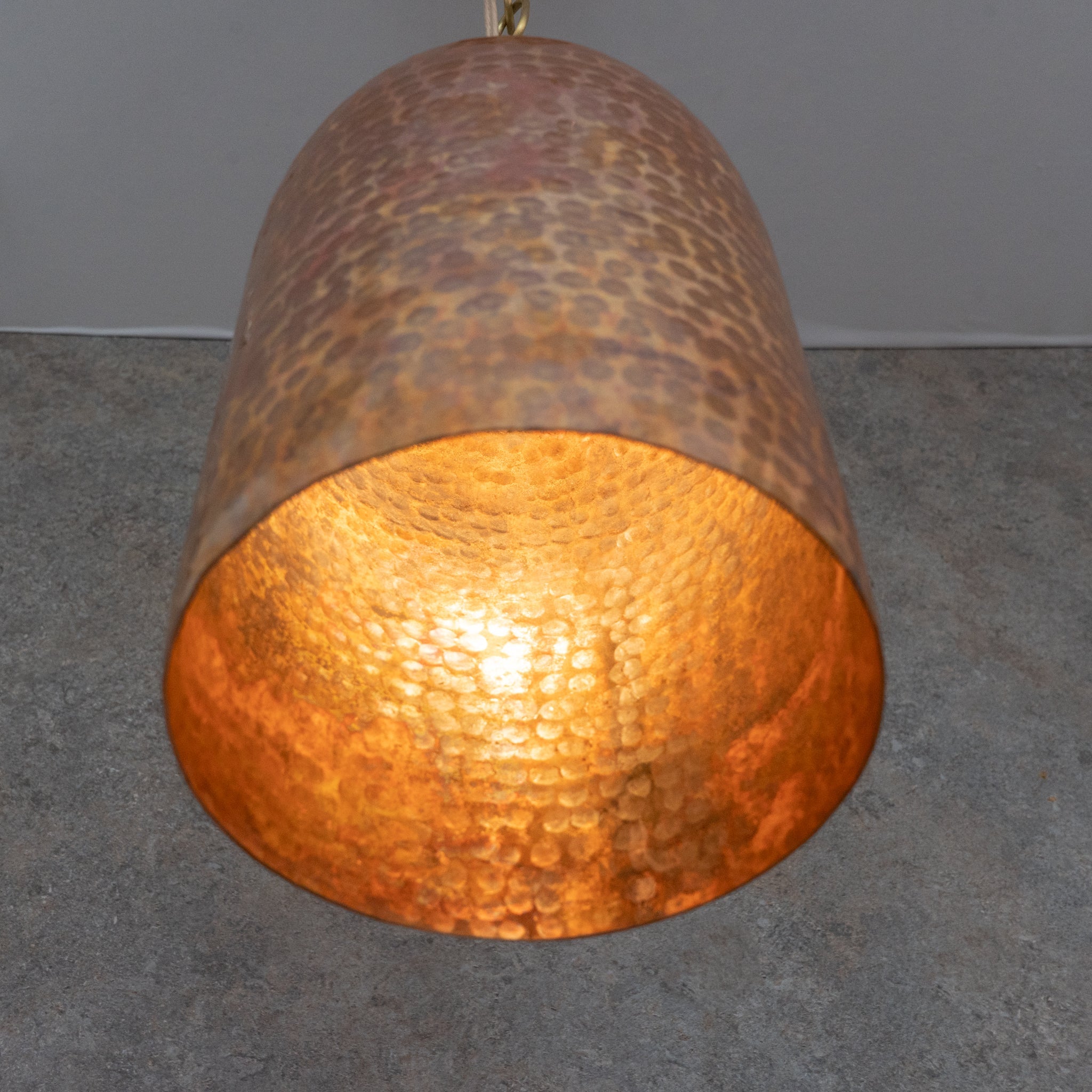 Rustic Industrial Copper Dome Light - Handcrafted Moroccan Pendant - Large Hammered Copper Ceiling Fixture - Insideast
