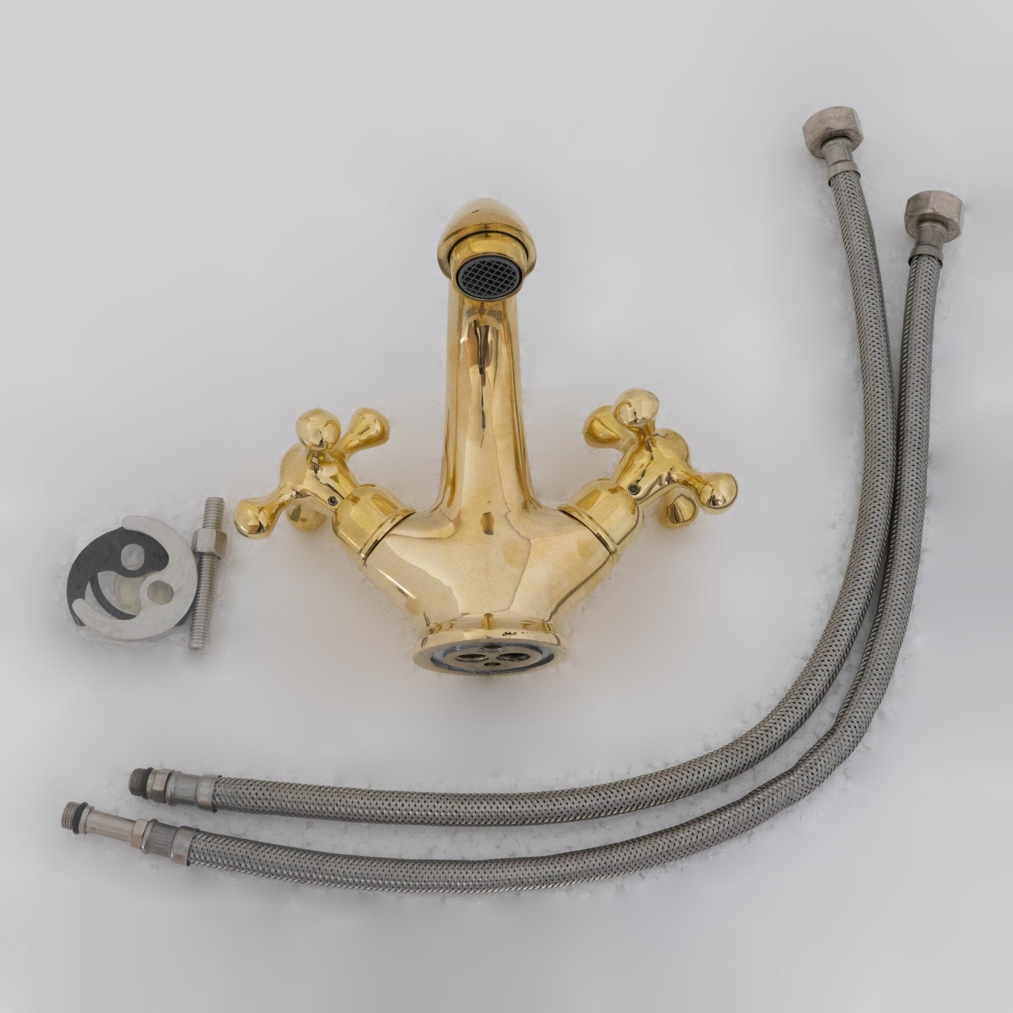 Single - Hole Unlacquered Brass Bathroom Sink Vanity Faucet with Double Simple Cross Handles - Insideast