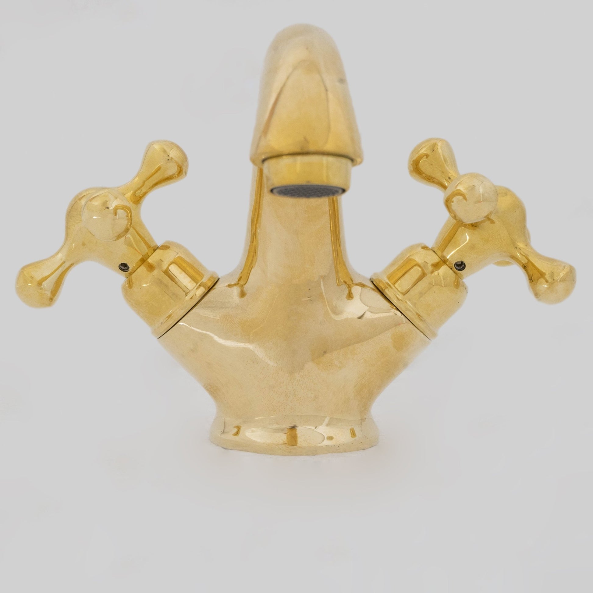 Single - Hole Unlacquered Brass Bathroom Sink Vanity Faucet with Double Simple Cross Handles - Insideast