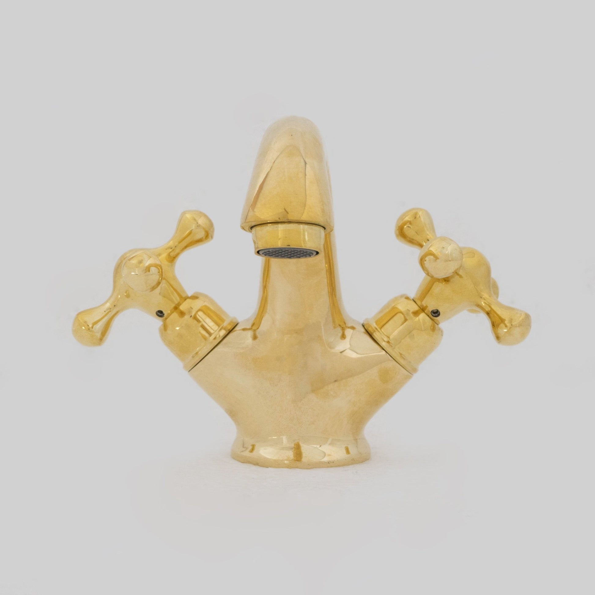 Single - Hole Unlacquered Brass Bathroom Sink Vanity Faucet with Double Simple Cross Handles - Insideast