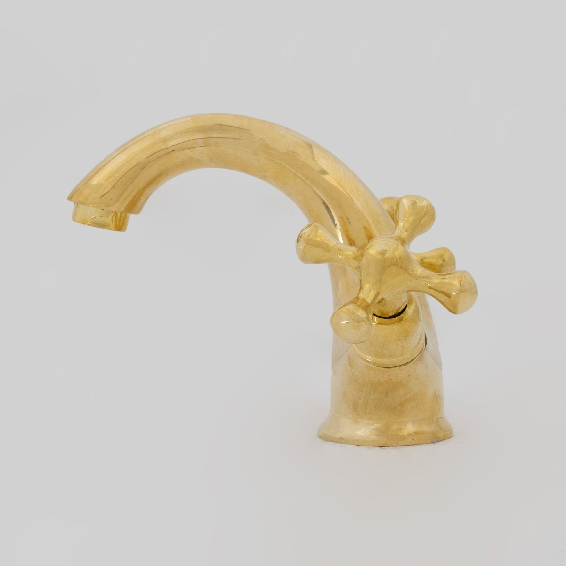 Single - Hole Unlacquered Brass Bathroom Sink Vanity Faucet with Double Simple Cross Handles - Insideast