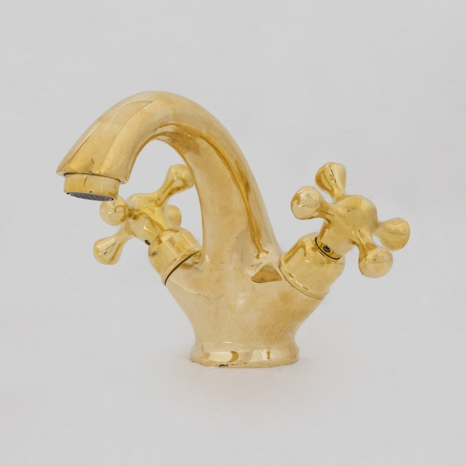 Single - Hole Unlacquered Brass Bathroom Sink Vanity Faucet with Double Simple Cross Handles - Insideast