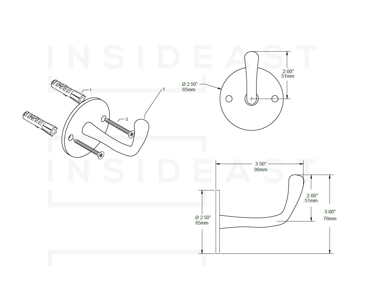 Single Hook solid Unlacquered Brass , Handmade Brass Hook, Coat Hook, Wall Hook - Insideast