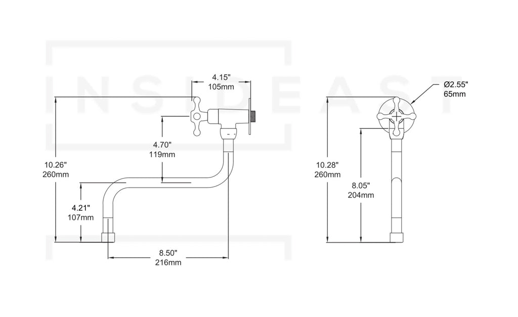 Unlacquered Brass Wall Mount Stove Faucet, Brass Pot Filler Faucet With Swiveling Neck
