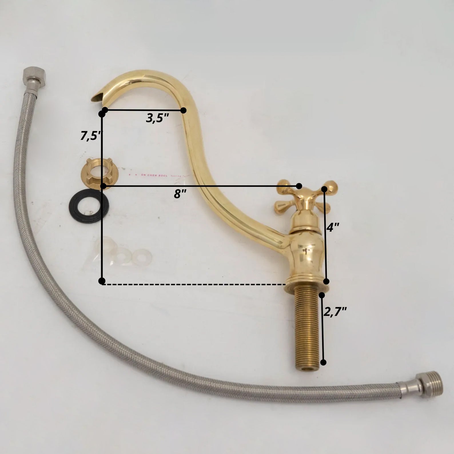 Solid Brass Cold Water Tap, Unlacquered Brass Faucet With Traditional Cross Handles