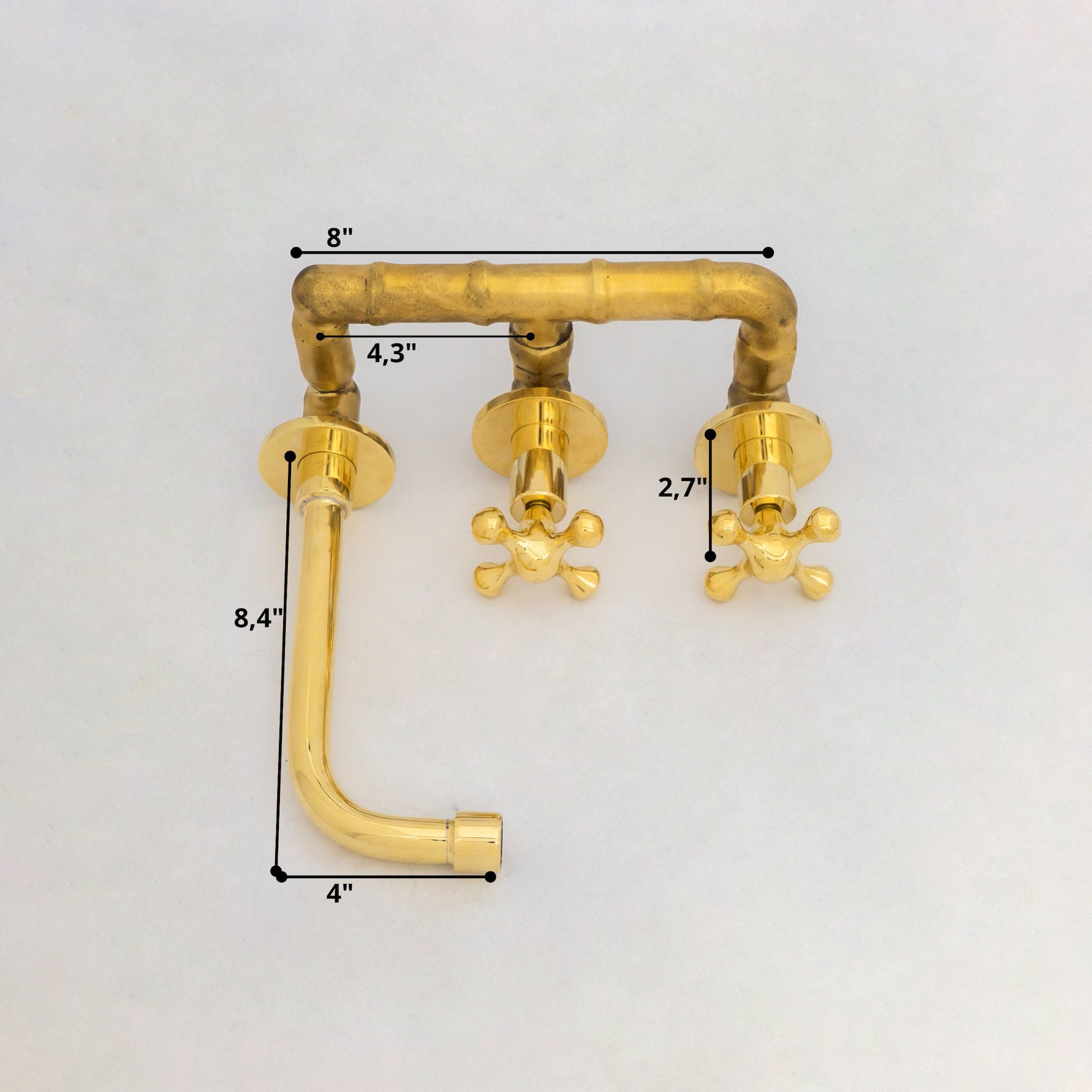 Unlacquered Brass Wall Mount Bathroom Faucet, Solid Brass Concealed Wall Faucet