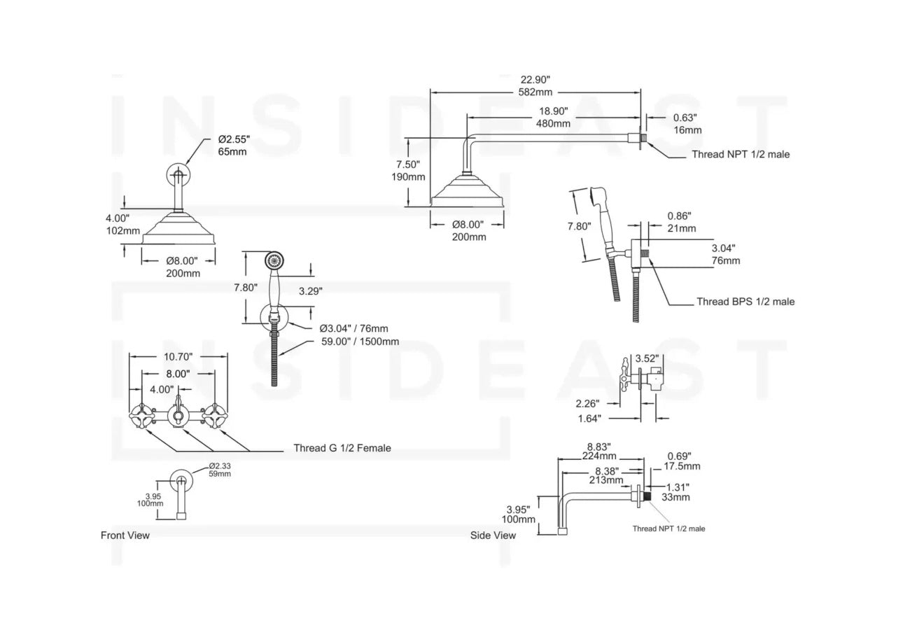 Unlacquered Brass Shower | Rain Shower Set | 3 Options
